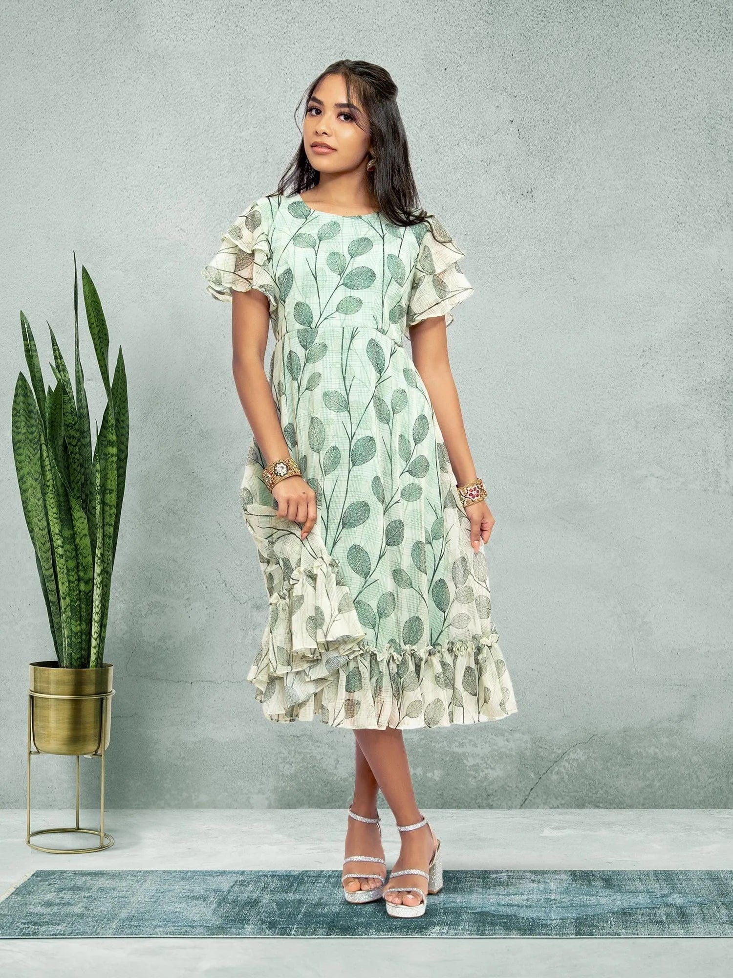 Green & White Color Printed Dress | casual indian wear | indian wear usa | indian dress in usa online | Indian Ethnic Wear | Indian Dresses From India  | Indian Contemporary Clothing