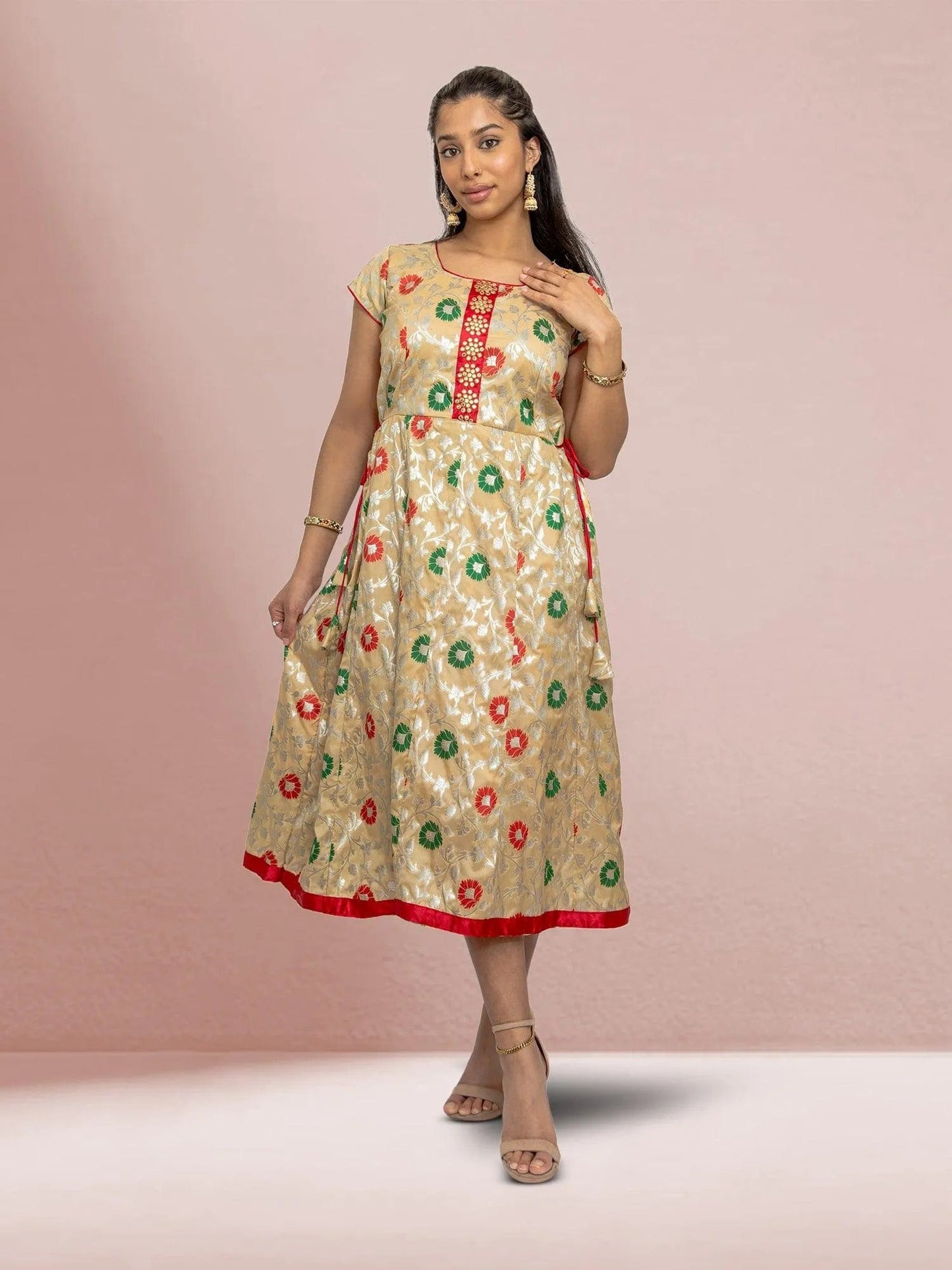 Ivory Beige Silk Knee Length Dress | formal indian dress | Traditional Weddings | Weddings Engagement Parties | indian dress in usa online | Indian Attire For Women