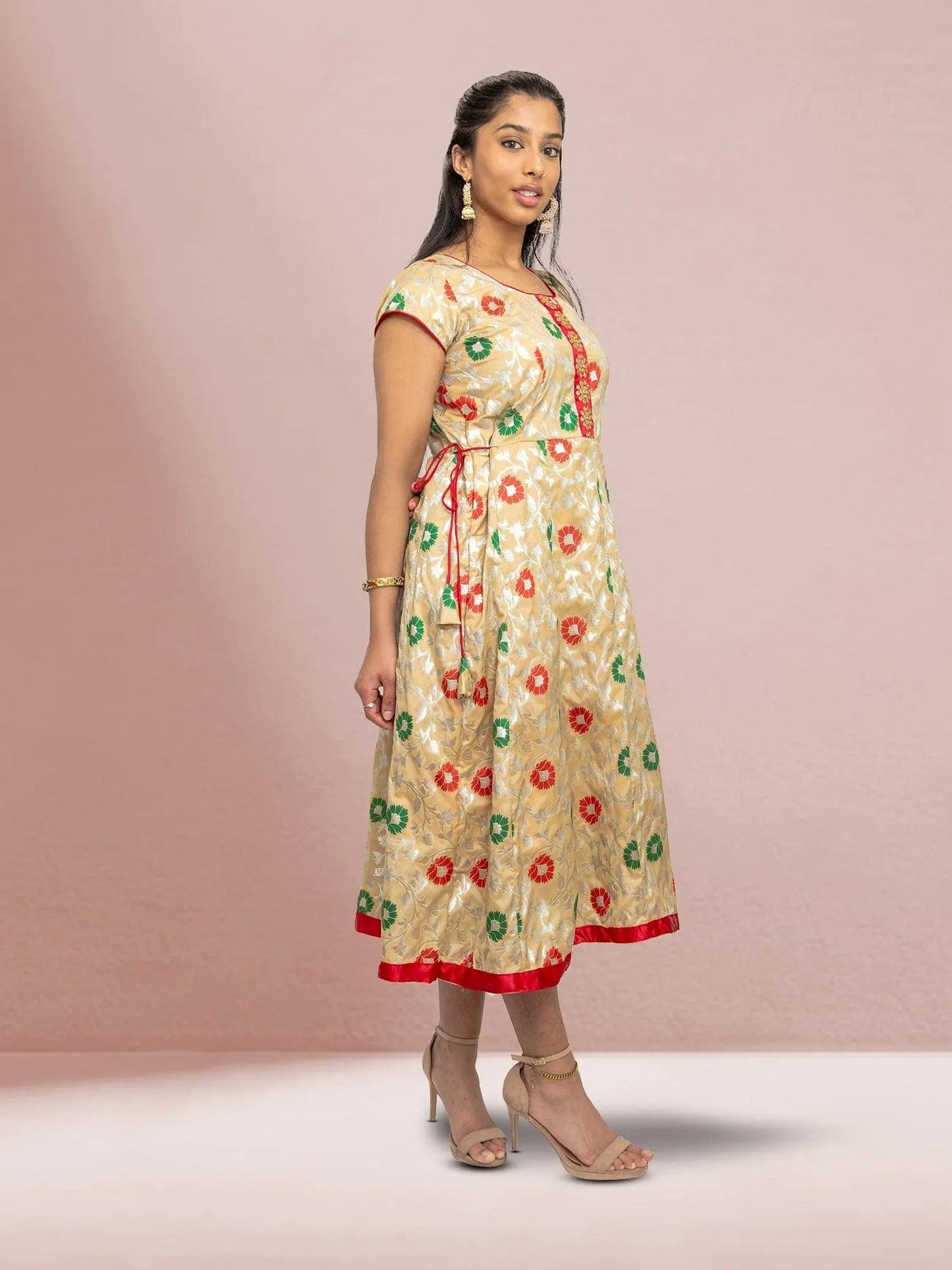 Ivory Beige Silk Knee Length Dress | formal indian dress | Traditional Weddings | Weddings Engagement Parties | indian dress in usa online | Indian Attire For Women
