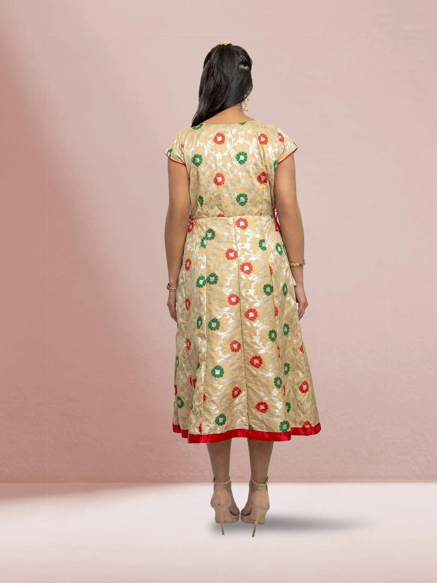 Ivory Beige Silk Knee Length Dress | formal indian dress | Traditional Weddings | Weddings Engagement Parties | indian dress in usa online | Indian Attire For Women