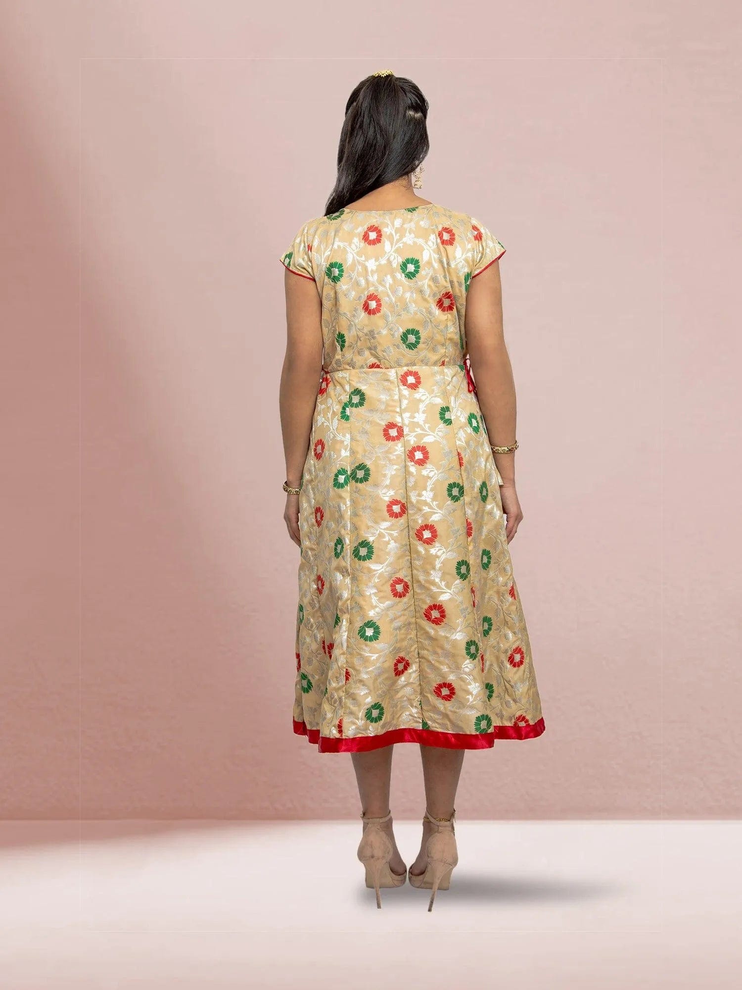 Ivory Beige Silk Knee Length Dress  | formal indian dress  | Traditional Weddings | Weddings Engagement Parties | indian dress in usa online | Indian Attire For Women