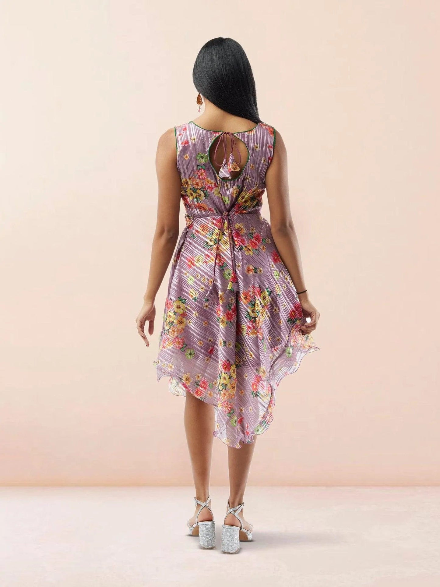 Lavender Floral Printed Chiffon Knee Length Indo Western Dress| Modern Indian Wear | indian party dress for women | indian wear usa | Indo Western Outfits
