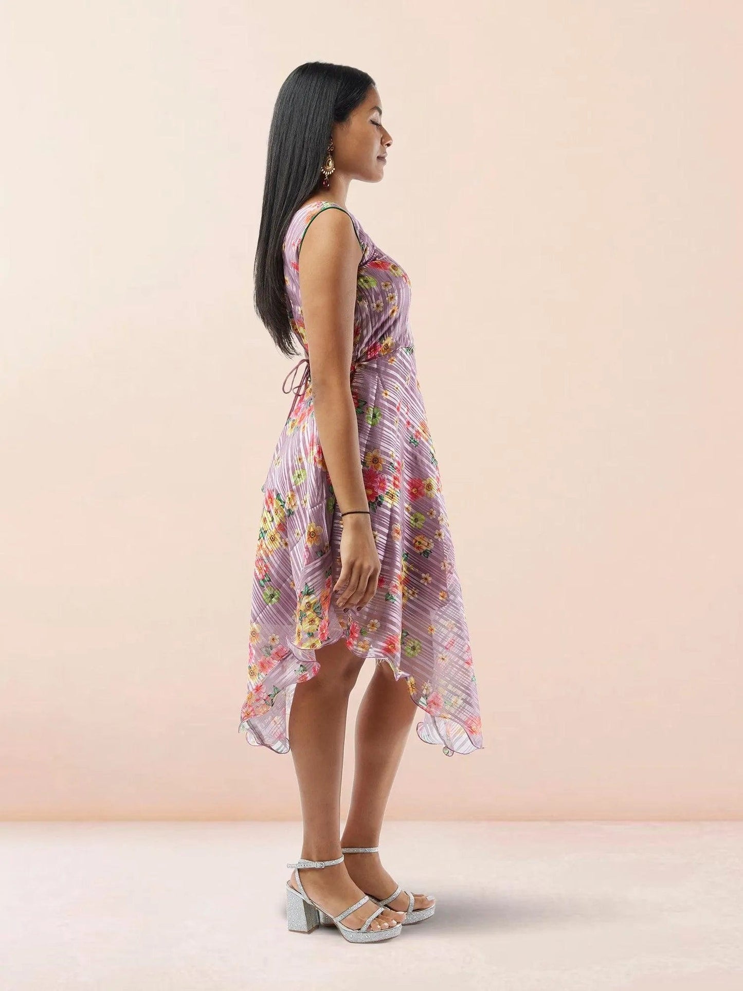 Lavender Floral Printed Chiffon Knee Length Indo Western Dress| Modern Indian Wear | indian party dress for women | indian wear usa | Indo Western Outfits