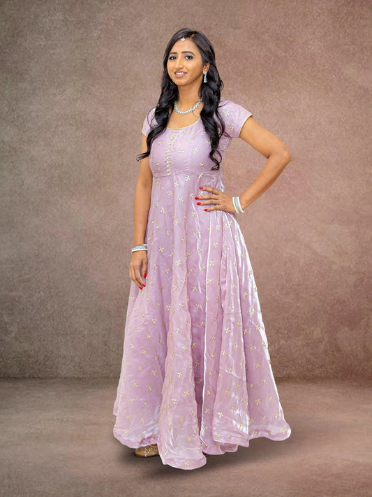Lavender Anarkali Organza Dress with Gold Work  | Indian Ethnic Wear | Anarkali Suit | Anarkali Dress | Indian Anarkalis