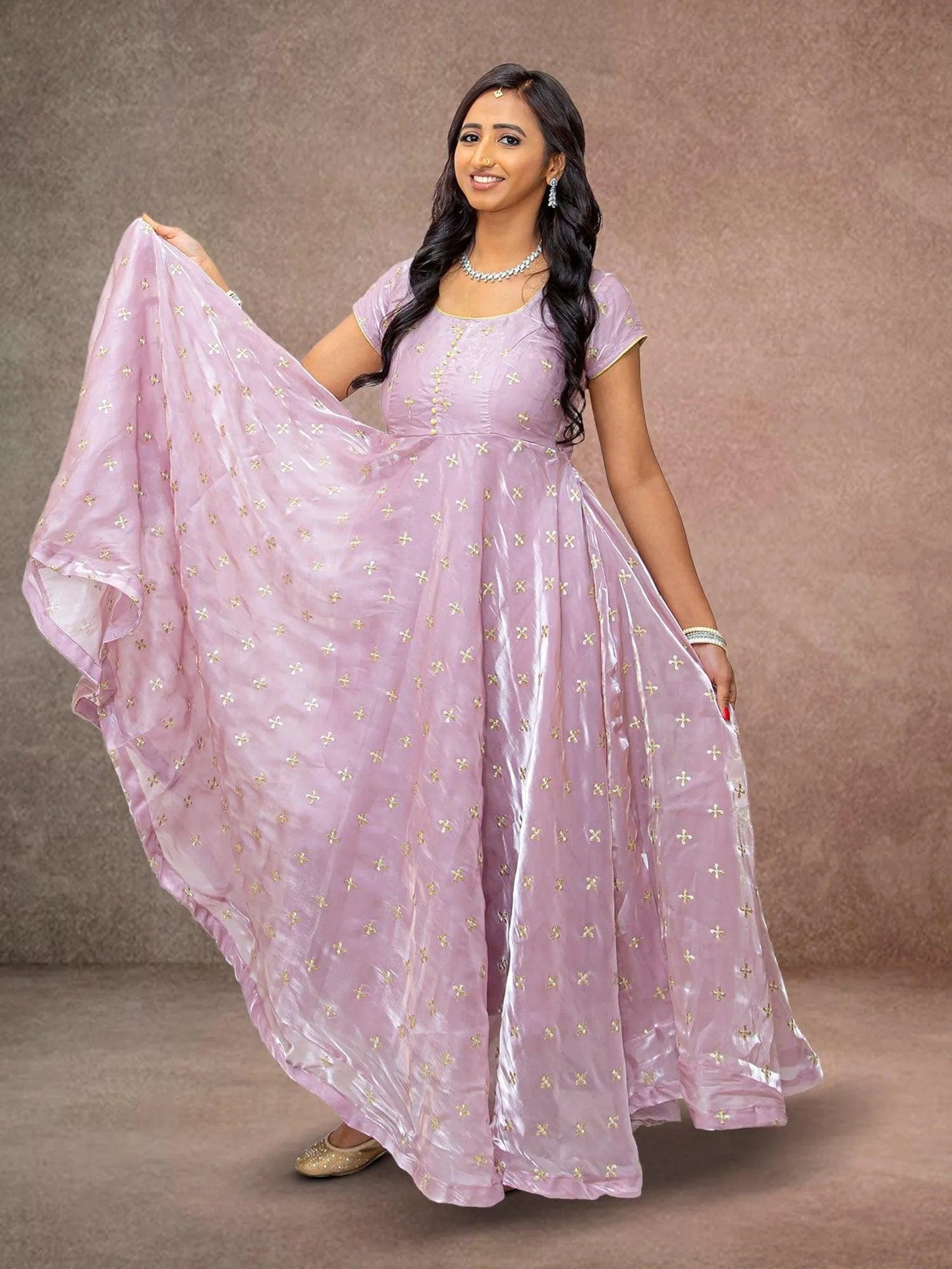 Lavender Anarkali Organza Dress with Gold Work | Indian Ethnic Wear | Anarkali Suit | Anarkali Dress | Indian Anarkalis