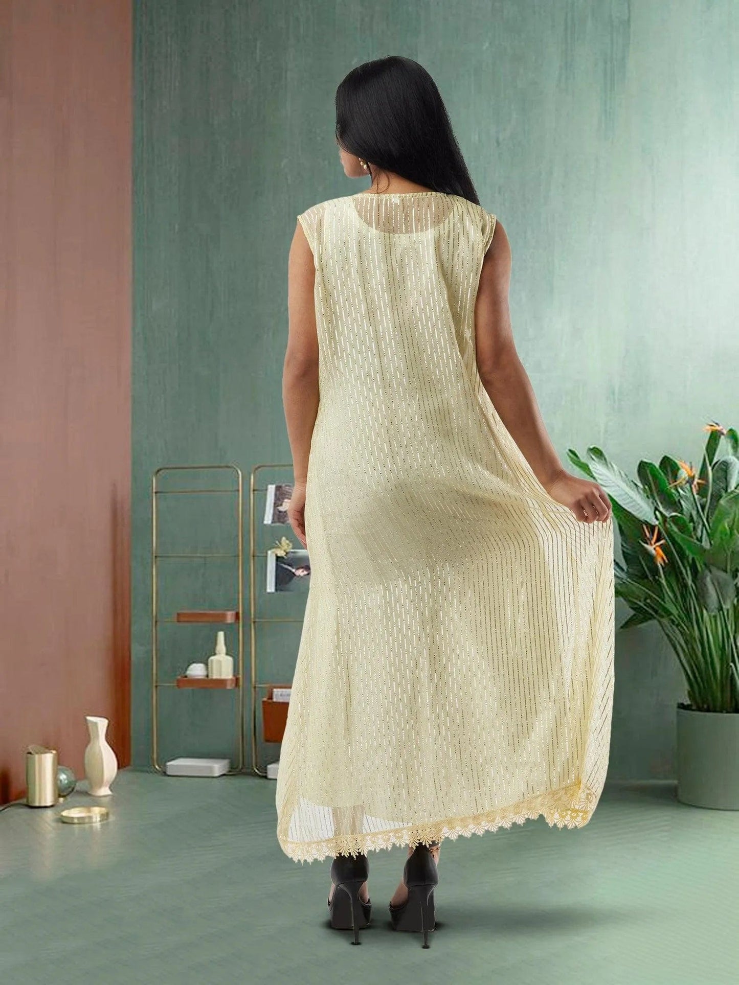 Lemon Yellow and Silver Two Piece Layered Ankle Length Dress | Indo Western Dress| Modern Indian Wear | Indo Western Outfits | indian wear usa | casual indian wear