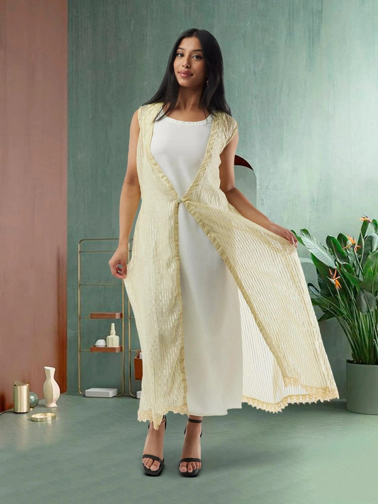 Lemon Yellow and Silver Two Piece Layered Ankle Length Dress | Indo Western Dress| Modern Indian Wear | Indo Western Outfits | indian wear usa | casual indian wear