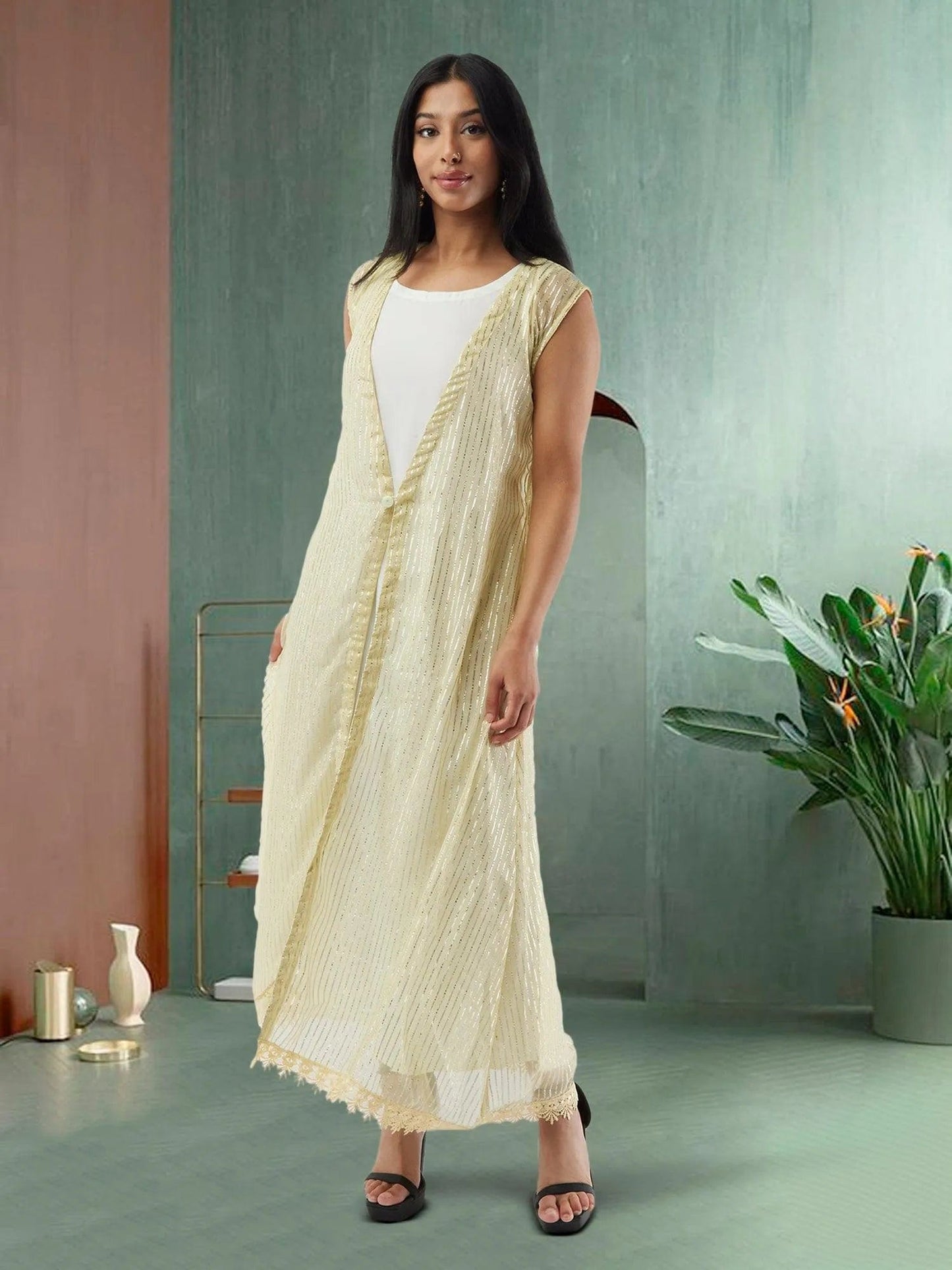 Lemon Yellow and Silver Two Piece Layered Ankle Length Dress | Indo Western Dress| Modern Indian Wear | Indo Western Outfits | indian wear usa | casual indian wear