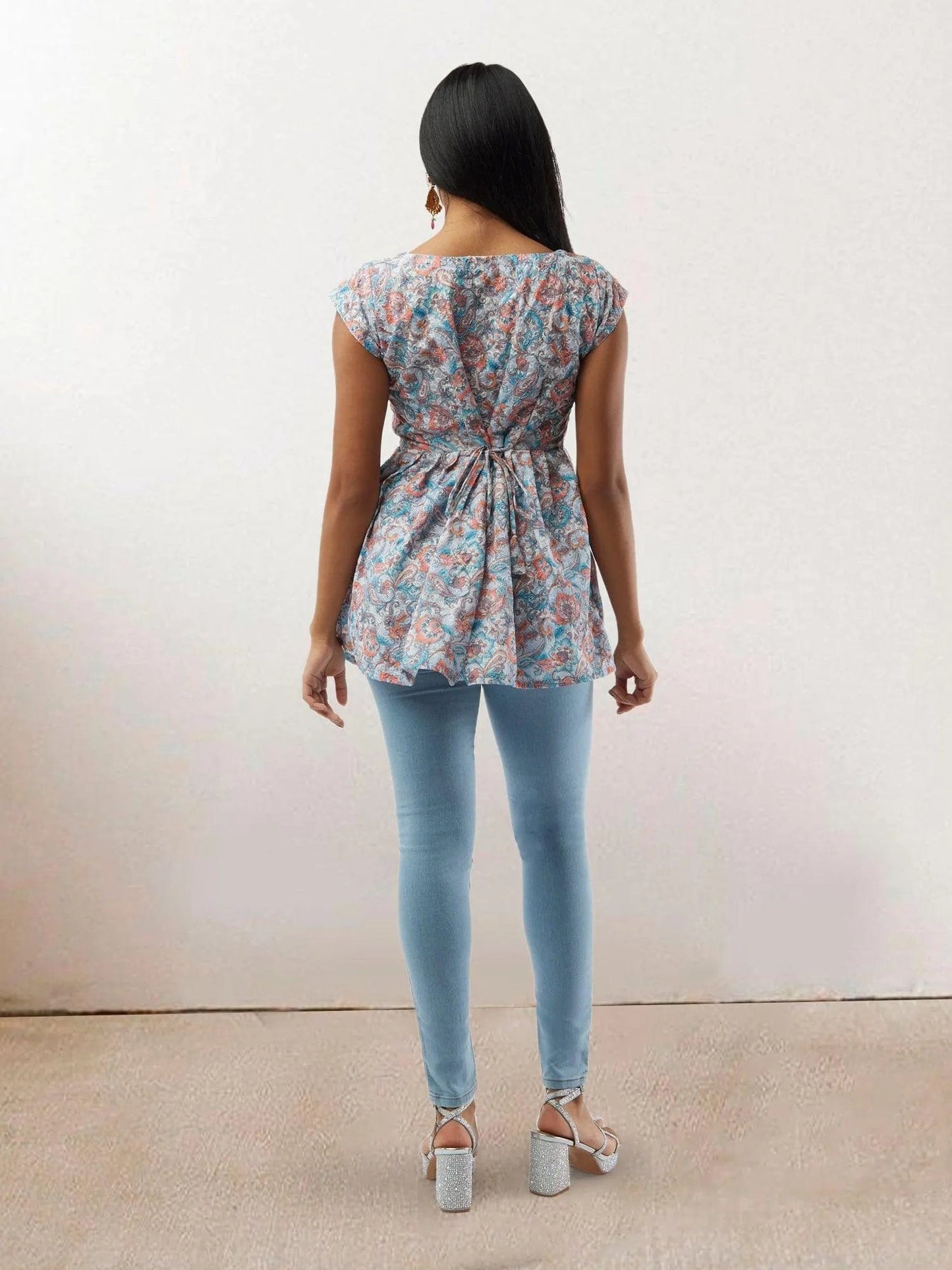 Light Blue Printed Short Top | Short Kurtis For women | Modern Indian Wear | Indian Attire For Women | Women's Tops | Indian Short Tops | Indian Wear for Women | Casual Indian Dress