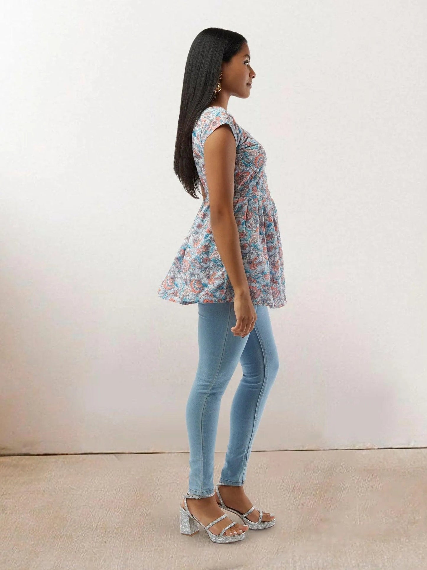 Light Blue Printed Short Top | Short Kurtis For women | Modern Indian Wear | Indian Attire For Women | Women's Tops | Indian Short Tops | Indian Wear for Women | Casual Indian Dress