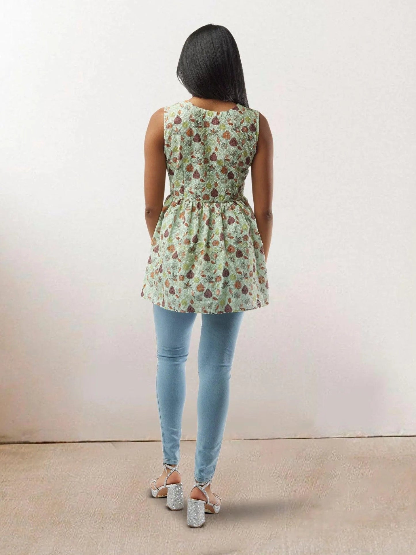 Light Green Printed Short Top with Latkans | Modern Indian Wear | Indian Attire For Women | Indian Wear for Women | Women's Tops | Indian Short Tops | Indian Wear for Women | Casual Indian Dress