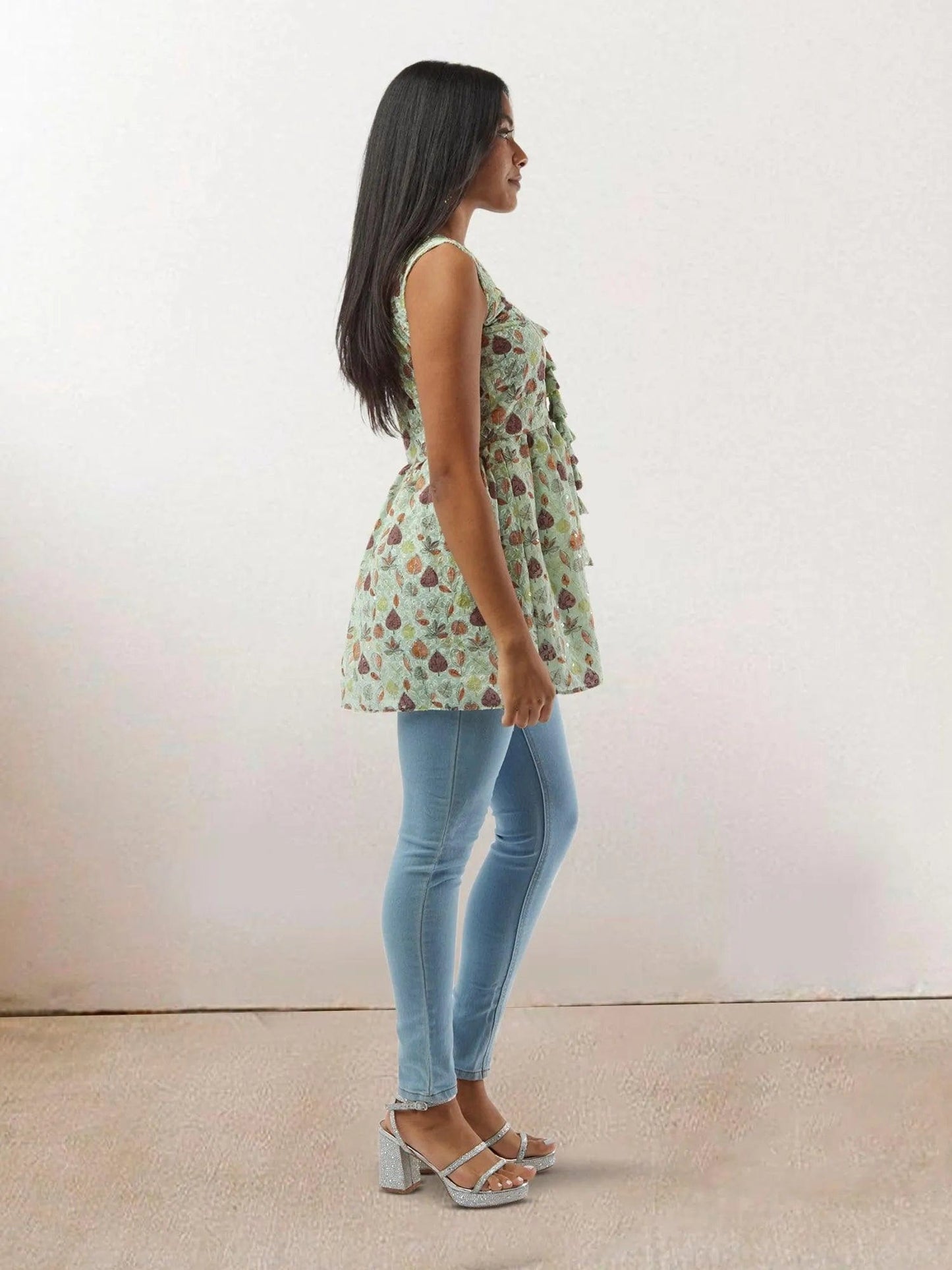 Light Green Printed Short Top with Latkans | Modern Indian Wear | Indian Attire For Women | Indian Wear for Women | Women's Tops | Indian Short Tops | Indian Wear for Women | Casual Indian Dress