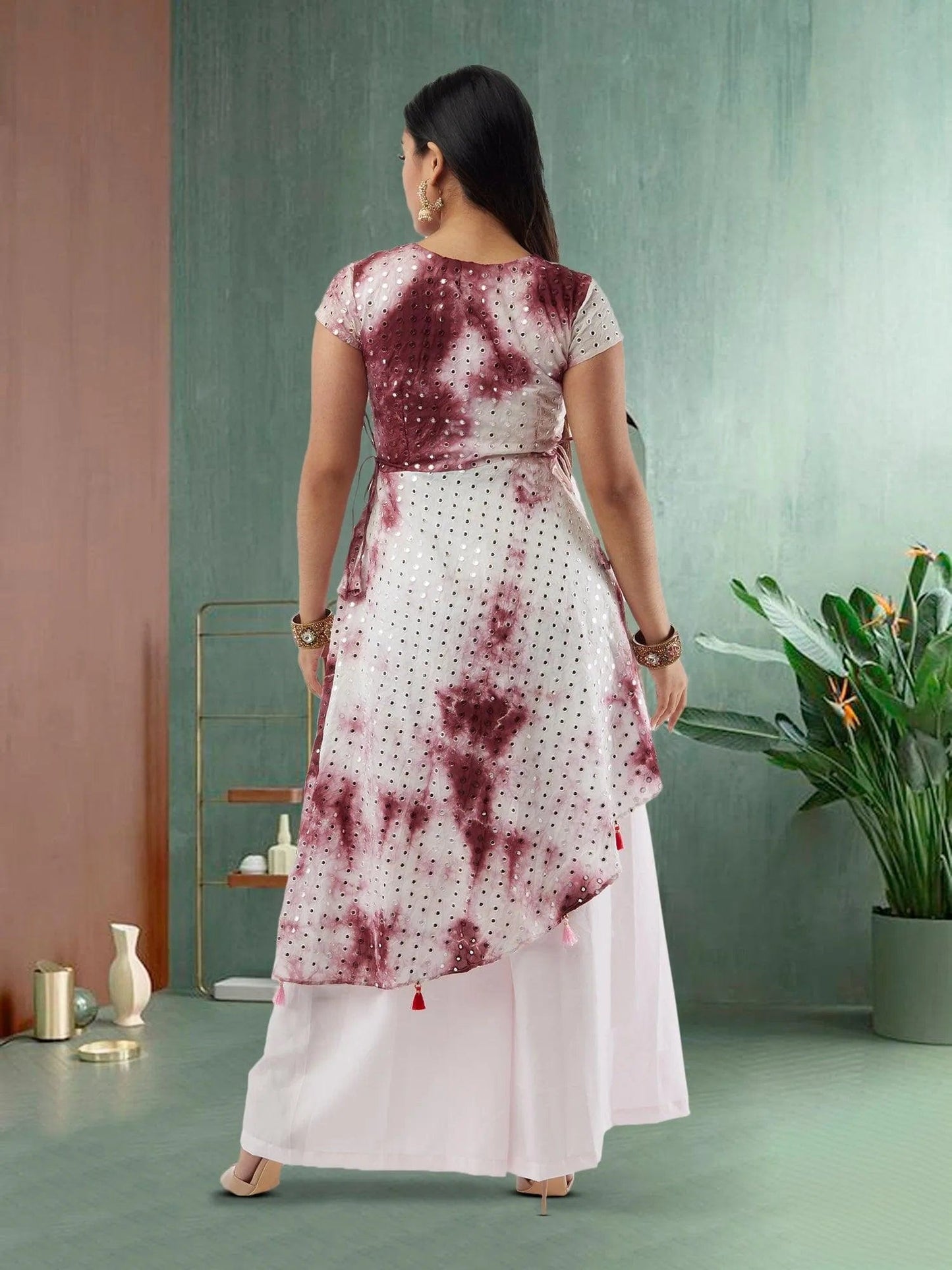 Maroon and Pink Diagonal Palazzo Suit with Mirror Work | Salwar Kameez | Indian Ethnic Wear | Salwar Kameez Online | kameez-salwar-suit
