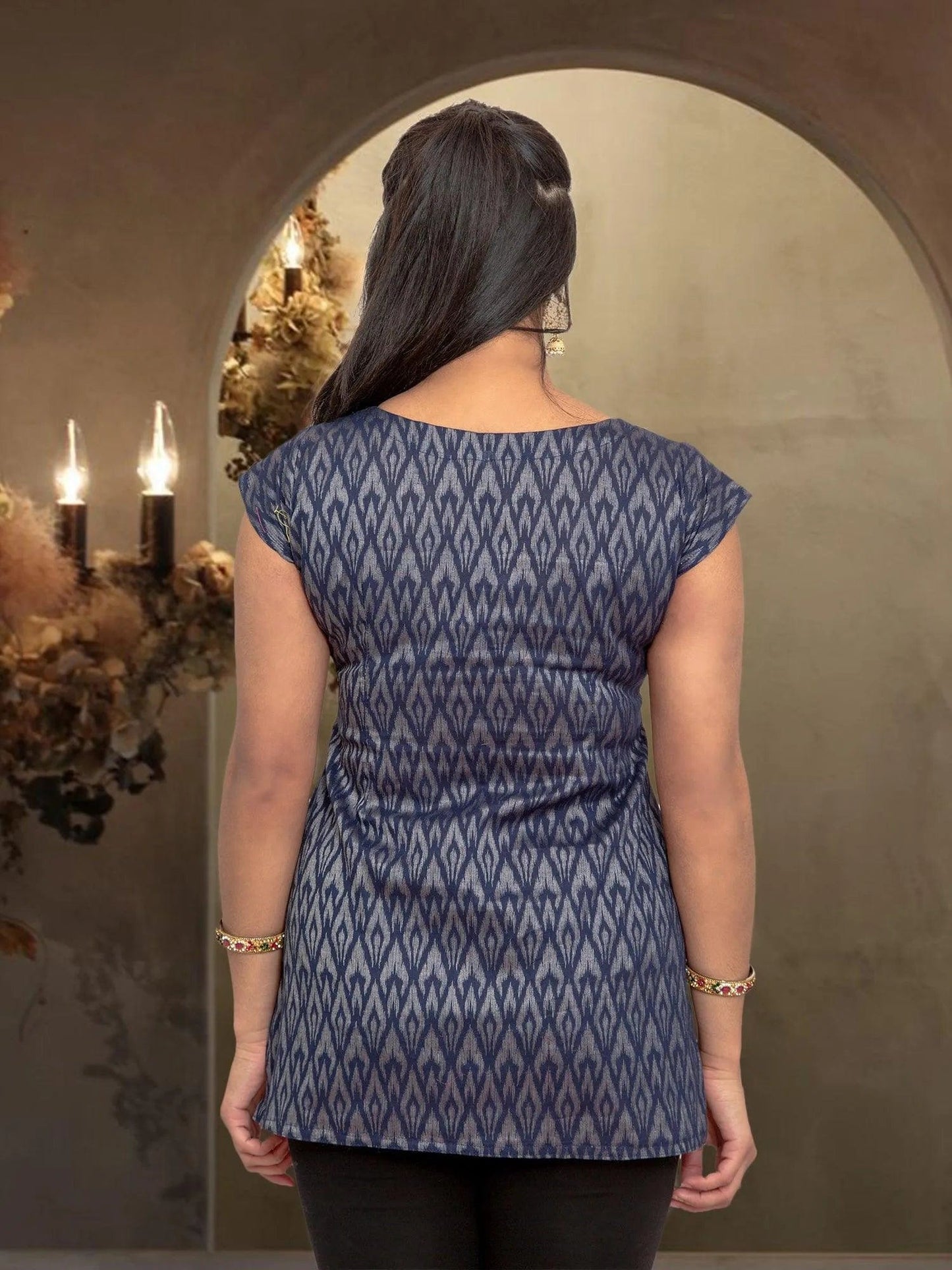 Midnight Blue Printed Short Top | Women's Tops | Modern Indian Wear | Indian Attire For Women | Women's Tops | Indian Short Tops | Indian Wear for Women | Casual Indian Dress