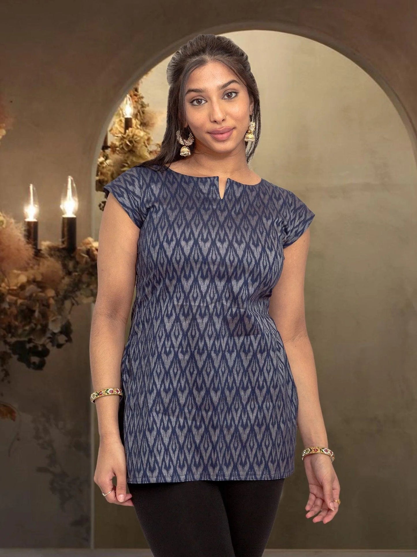 Midnight Blue Printed Short Top | Women's Tops | Modern Indian Wear | Indian Attire For Women | Women's Tops | Indian Short Tops | Indian Wear for Women | Casual Indian Dress