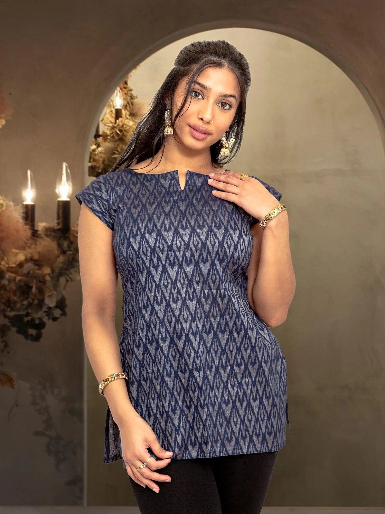 Midnight Blue Printed Short Top | Women's Tops | Modern Indian Wear  | Indian Attire For Women | Women's Tops | Indian Short Tops | Indian Wear for Women | Casual Indian Dress