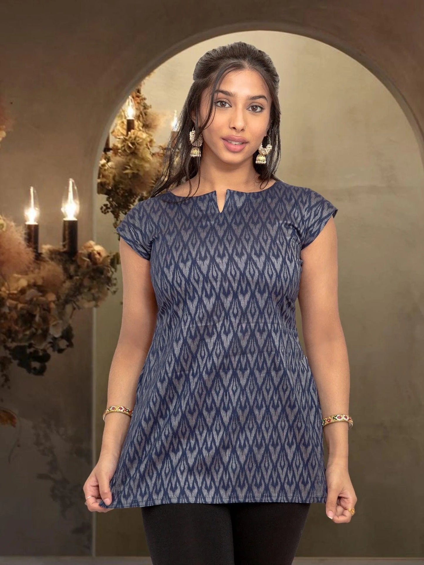 Midnight Blue Printed Short Top | Women's Tops | Modern Indian Wear | Indian Attire For Women | Women's Tops | Indian Short Tops | Indian Wear for Women | Casual Indian Dress