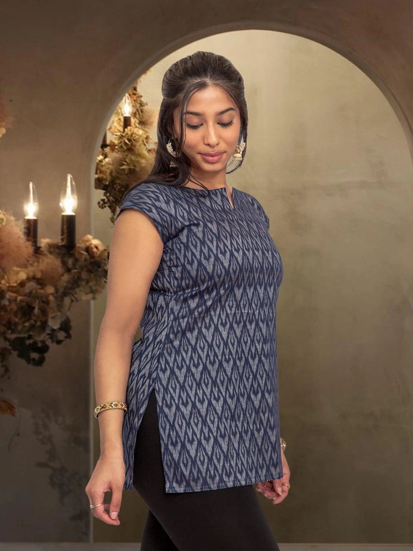 Midnight Blue Printed Short Top | Women's Tops | Modern Indian Wear | Indian Attire For Women | Women's Tops | Indian Short Tops | Indian Wear for Women | Casual Indian Dress