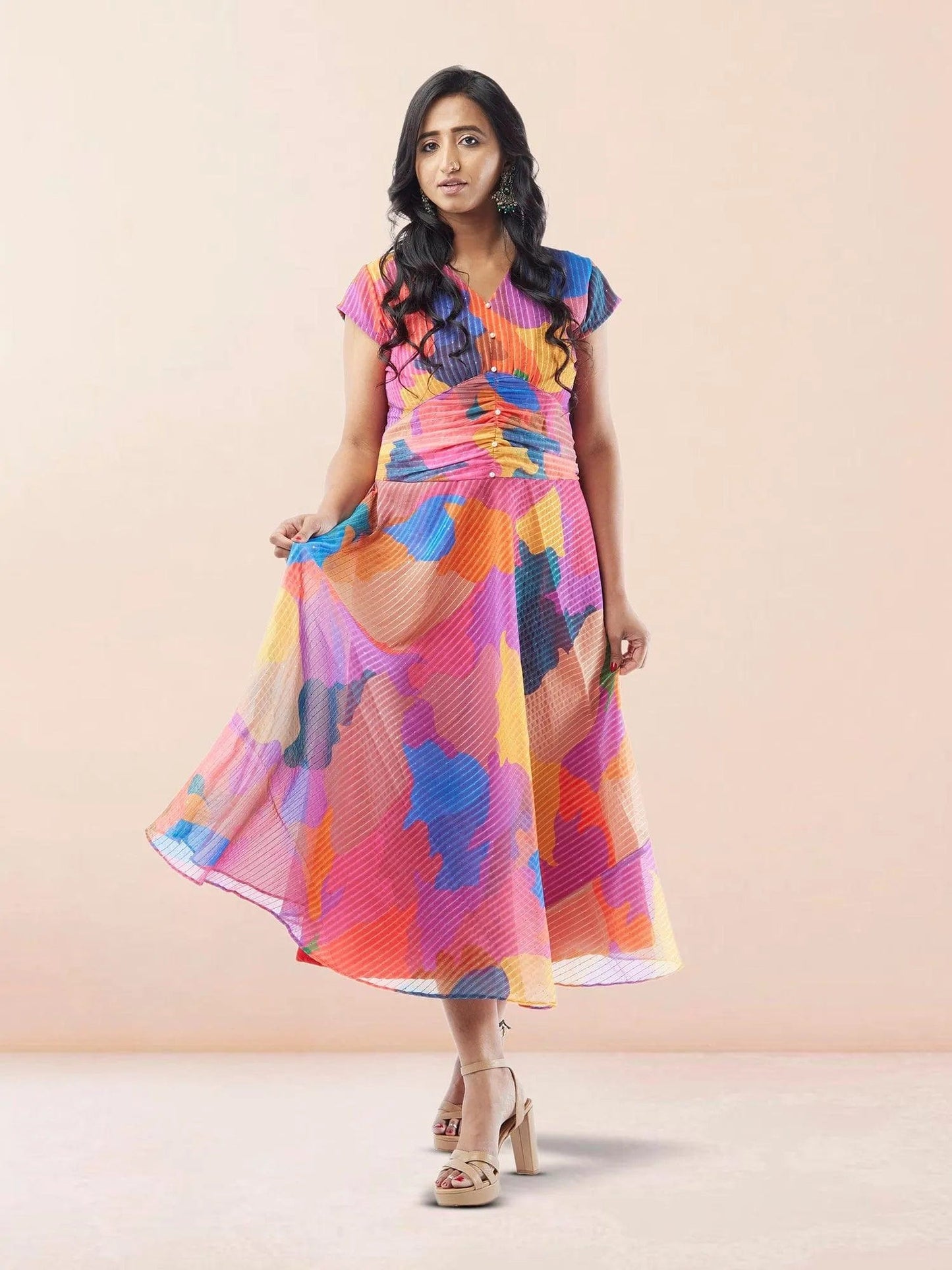 Multicolor Organza Dress with Beads | Indo Western Dress| Modern Indian Wear | casual indian wear | indian wear usa | indian clothing online usa