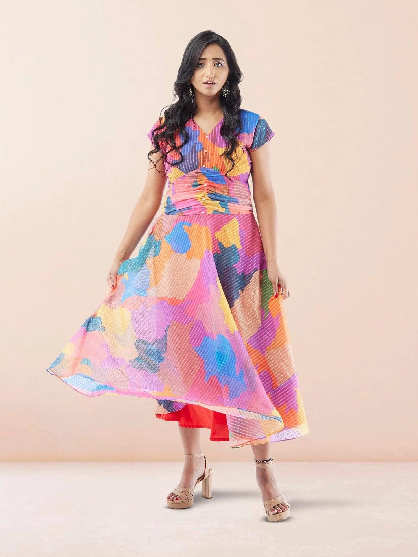 Multicolor Organza Dress with Beads | Indo Western Dress| Modern Indian Wear | casual indian wear | indian wear usa | indian clothing online usa