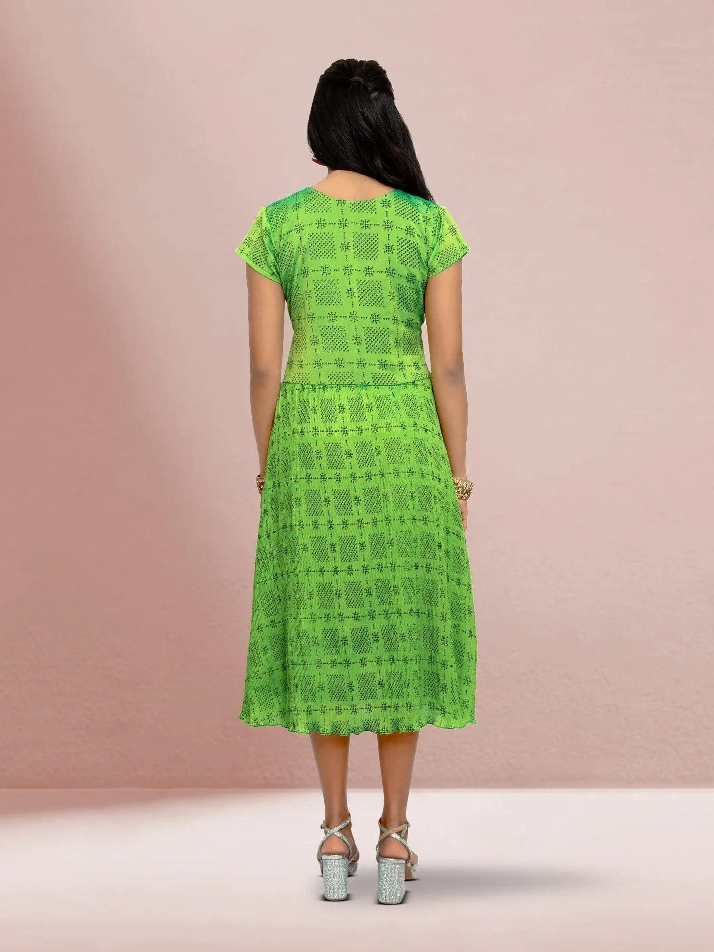Parrot Green Crushed Dress - Versatile Fusion | Indian Contemporary Clothing | Indian Ethnic Wear | Modern Indian Wear | Indian Attire For Women | indian dress in usa online | Indian Dresses From India