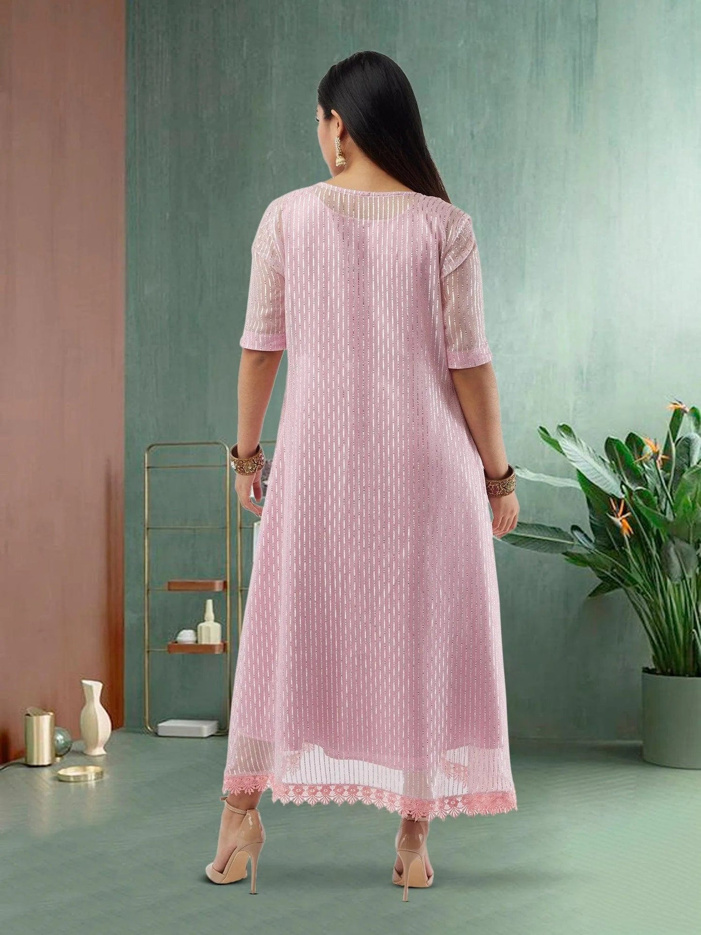 Pink and Silver Two Piece Layered Ankle Length Dress | Indo Western Dress | Modern Indian Wear | indian party dress for women | indian wear usa | Indo Western Outfits