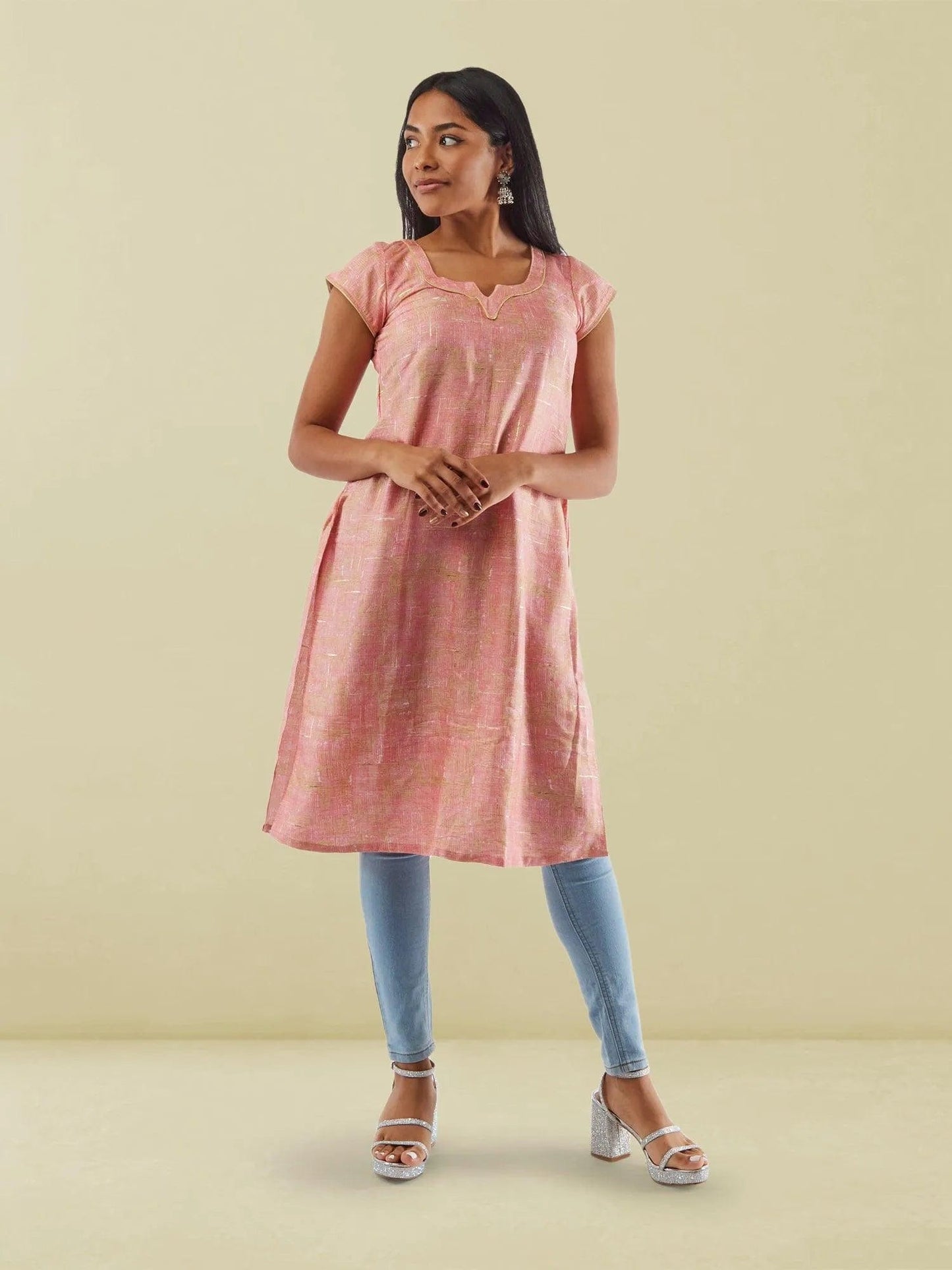 Pink with Gold Rayon Kurta | Indian Kurtis for Women | Indo Western Dress | Modern Indian Wear | formal indian dress | Indo Western Outfits | indian wear usa