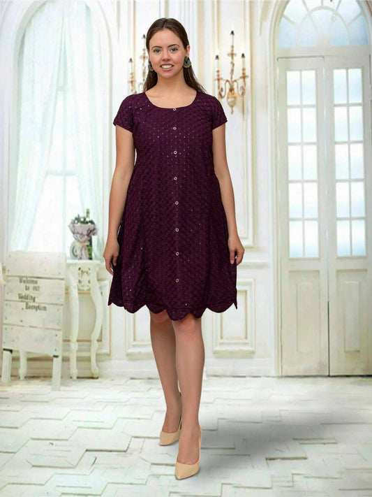 Purple Color Dress with Mirror Work | Indian-Western | Muvvas Boutique