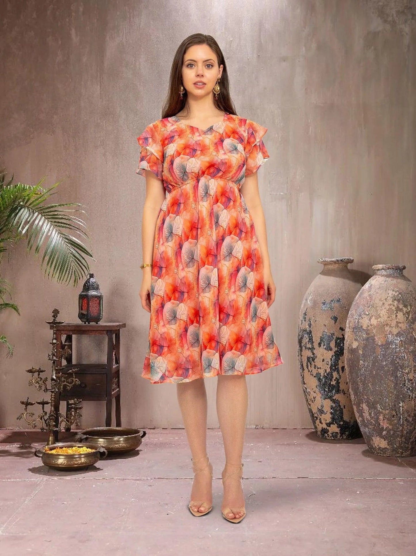 Red Color Printed Dress - Everyday Elegance | Indian Ethnic Wear | Modern Indian Wear | Indian Attire For Women | indian party dress for women | indian wear usa | indian dress in usa online | Indian Dresses From India