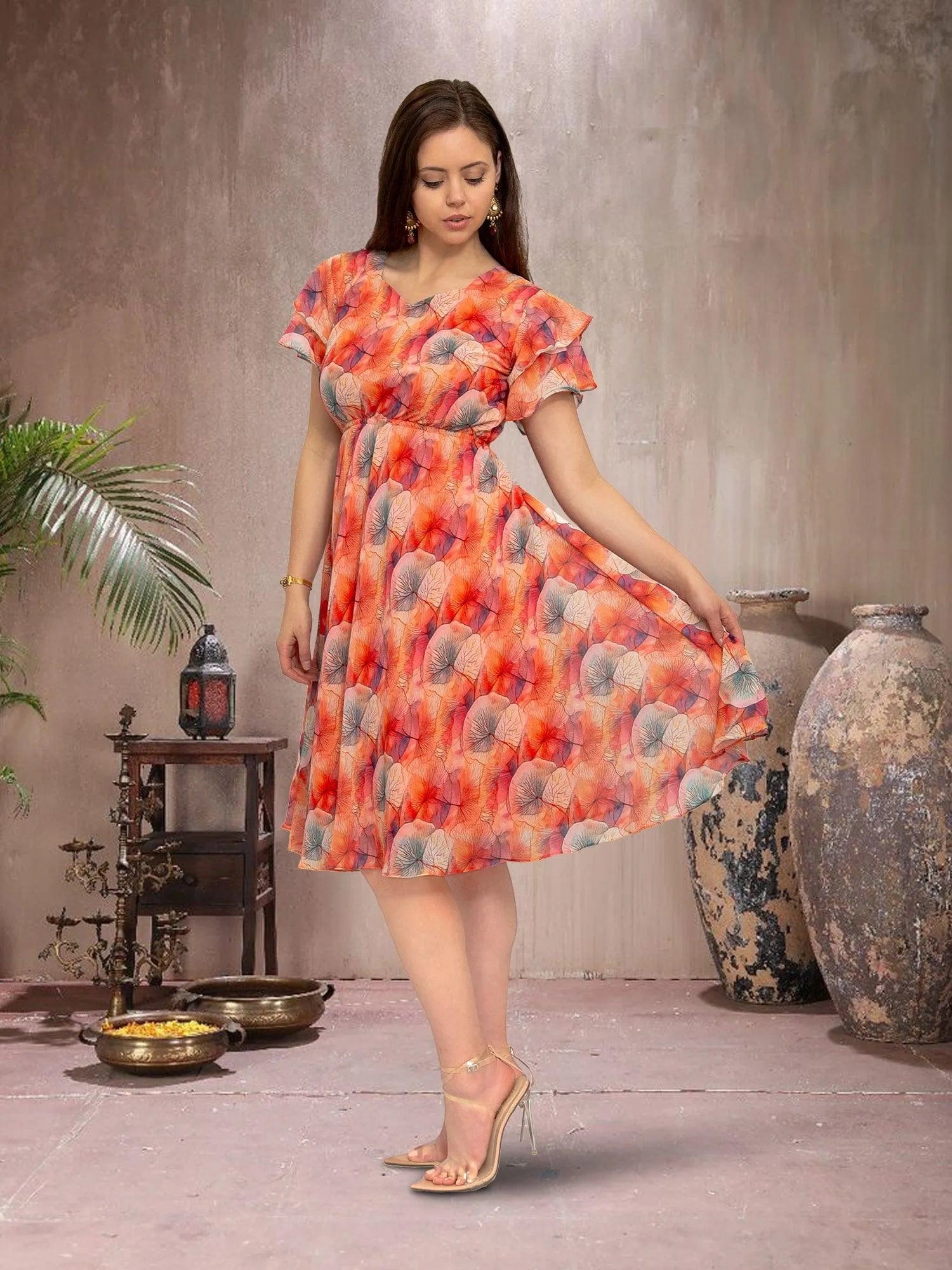 Red Color Printed Dress - Everyday Elegance  | Indian Ethnic Wear | Modern Indian Wear | Indian Attire For Women | indian party dress for women | indian wear usa | indian dress in usa online | Indian Dresses From India