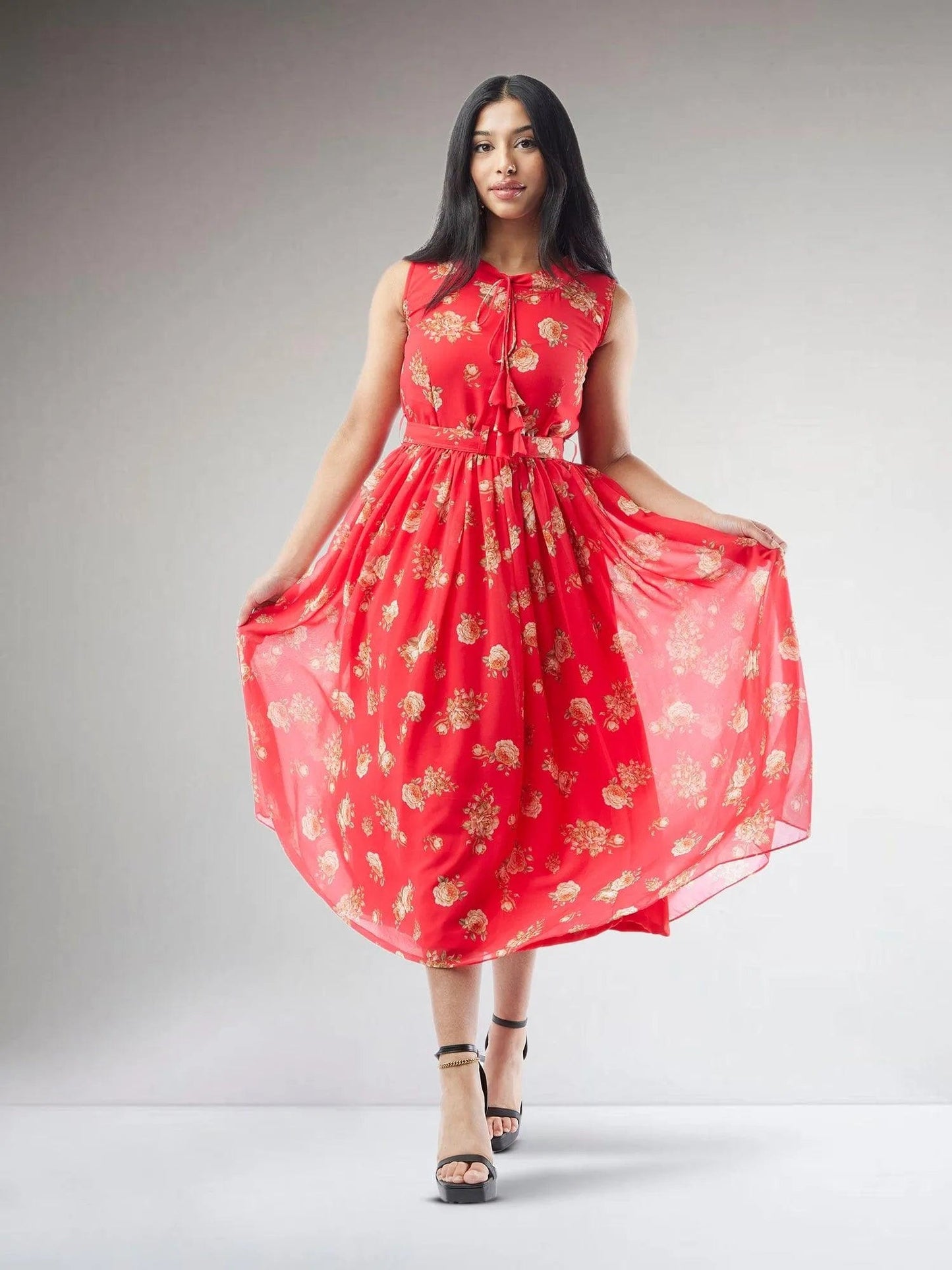 Red Printed Chiffon Knee Length Indo Western Dress | Modern Indian Wear | Indian Attire For Women | formal indian dress | Indo Western Outfits | indian wear usa