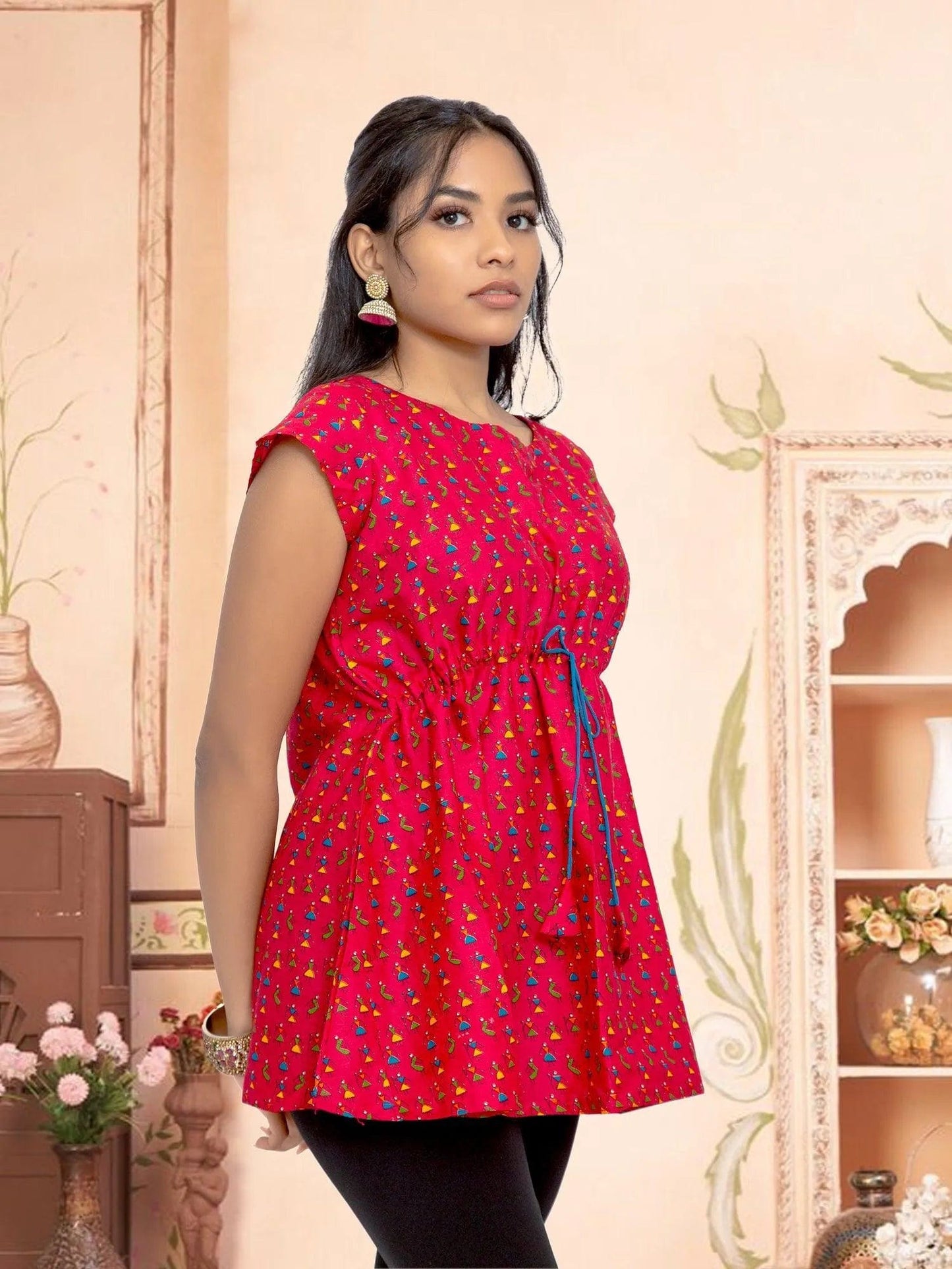 Red Printed Short Top | Casual Indian Attire For Women | Short Kurtis | Indian Wear for Women | Women's Tops | Indian Short Tops | Indian Wear for Women | Modern Indian Wear