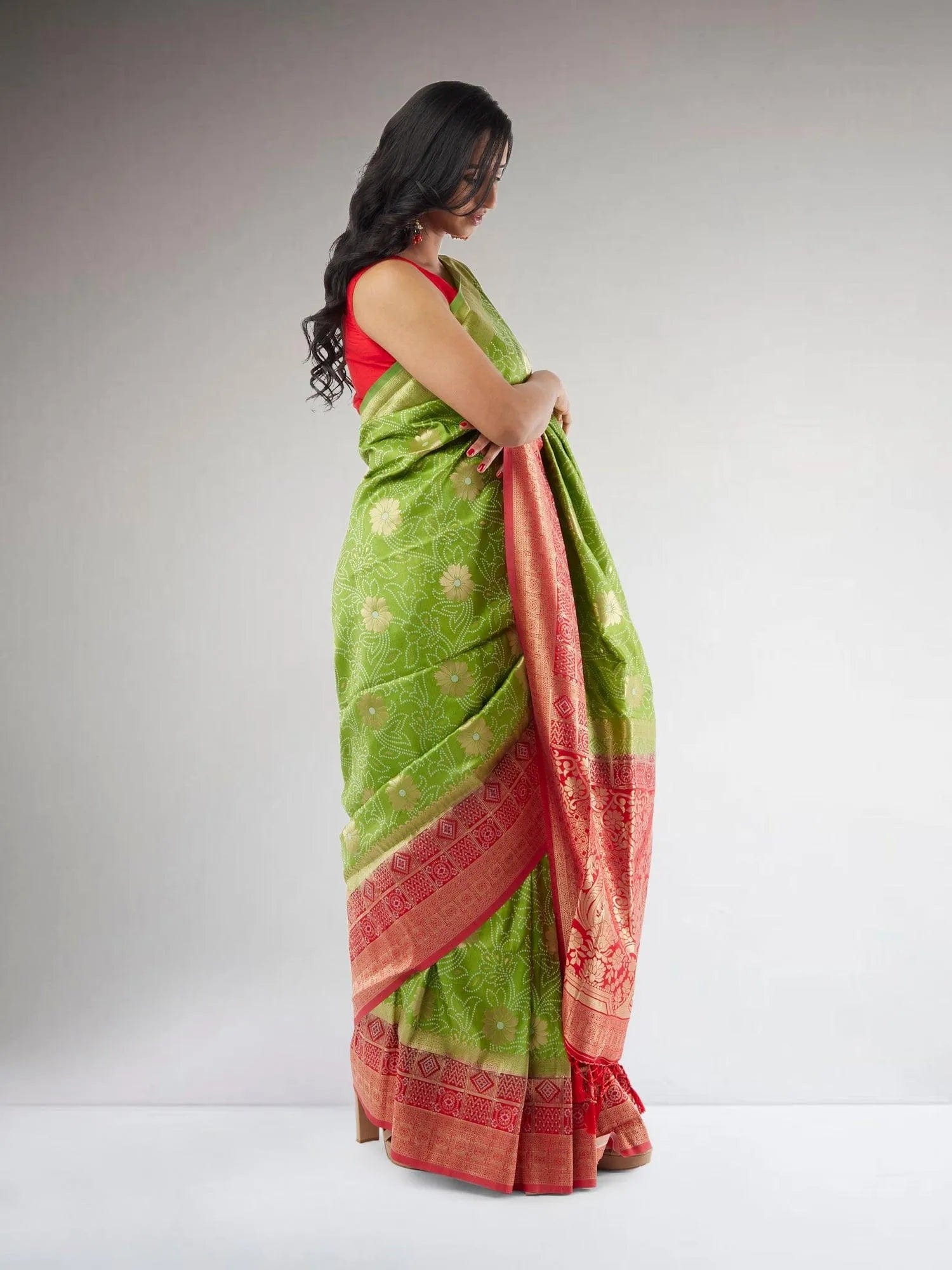 Green and Red Pochampalli Fancy Saree | Pochampalli Sarees | Sarees Online USA | Sarees From India | Indian Ethnic Wear