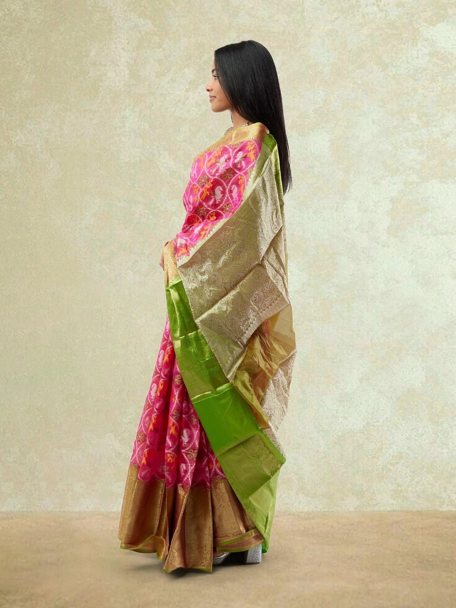 Pink and Green Fancy Patola Saree | Patola Sarees | Sarees Online USA | Sarees From India | Indian Ethnic Wear