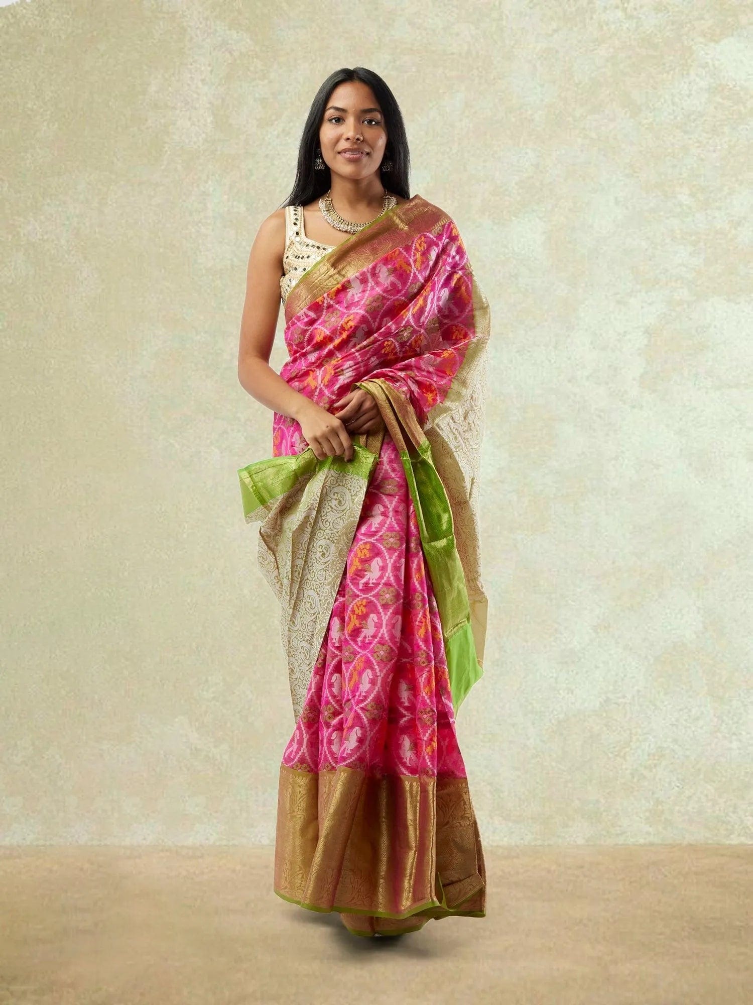 Pink and Green Fancy Patola Saree | Patola Sarees | Sarees Online USA | Sarees From India | Indian Ethnic Wear
