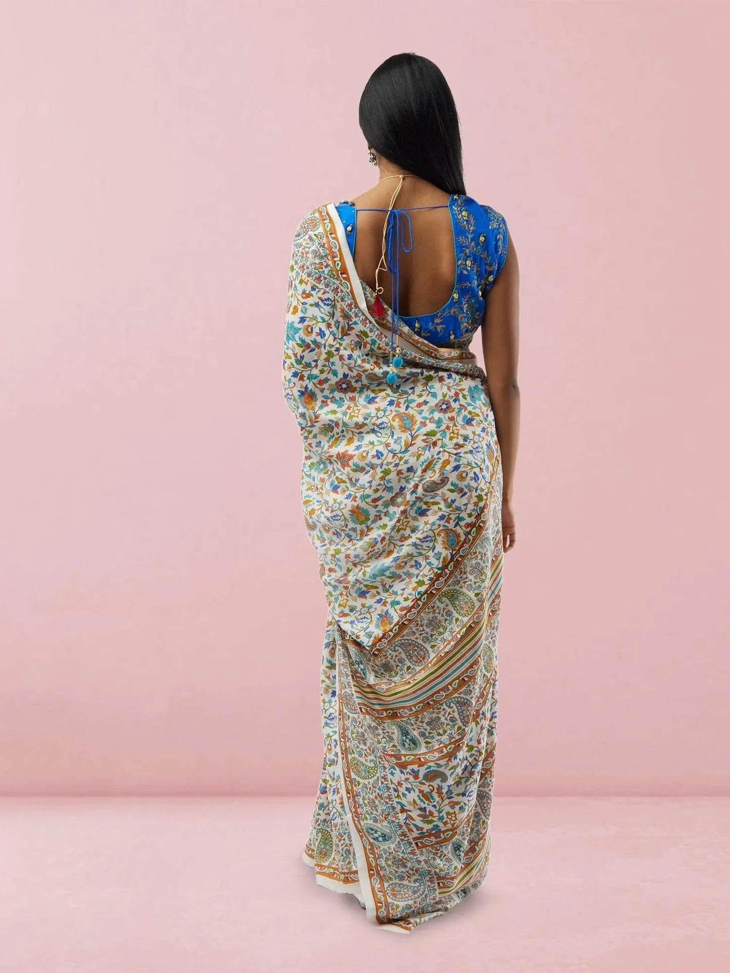 White Printed Kashmiri Silk Saree | Sarees Online USA | Indian Ethnic Wear | Sarees From India