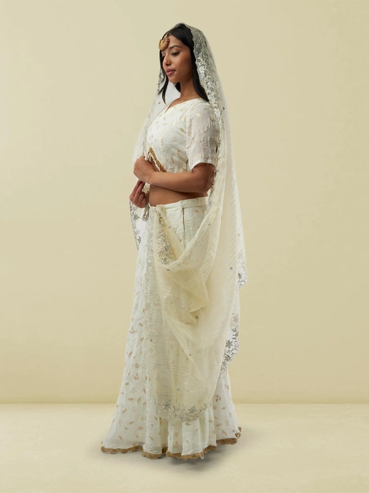 White Banarasi Georgette Self Embroidered Lehenga with Lace Work | Lehengas For Wedding | Indian Ethnic Wear | Indian Attire For Women
