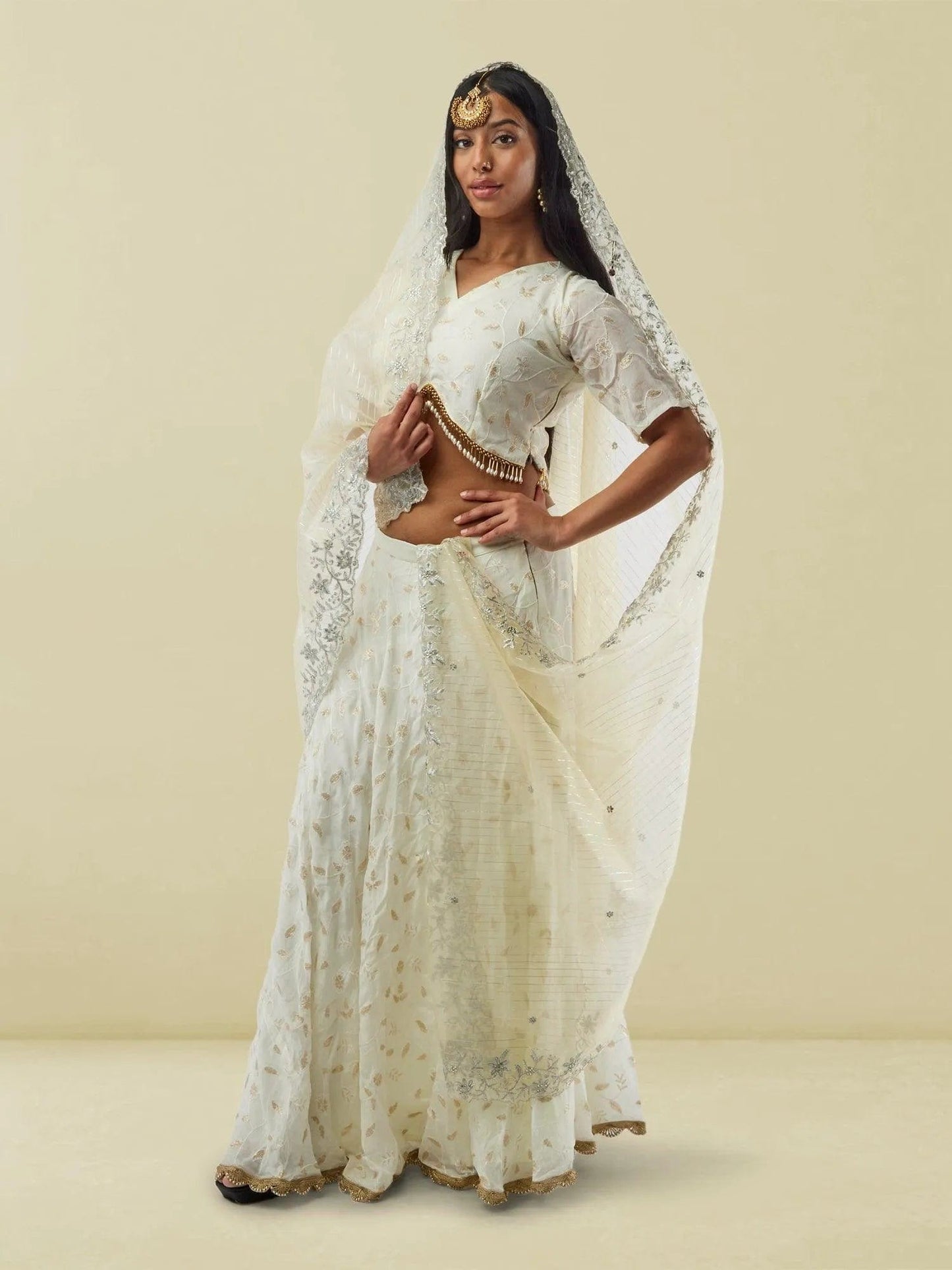 White Banarasi Georgette Self Embroidered Lehenga with Lace Work | Lehengas For Wedding | Indian Ethnic Wear | Indian Attire For Women