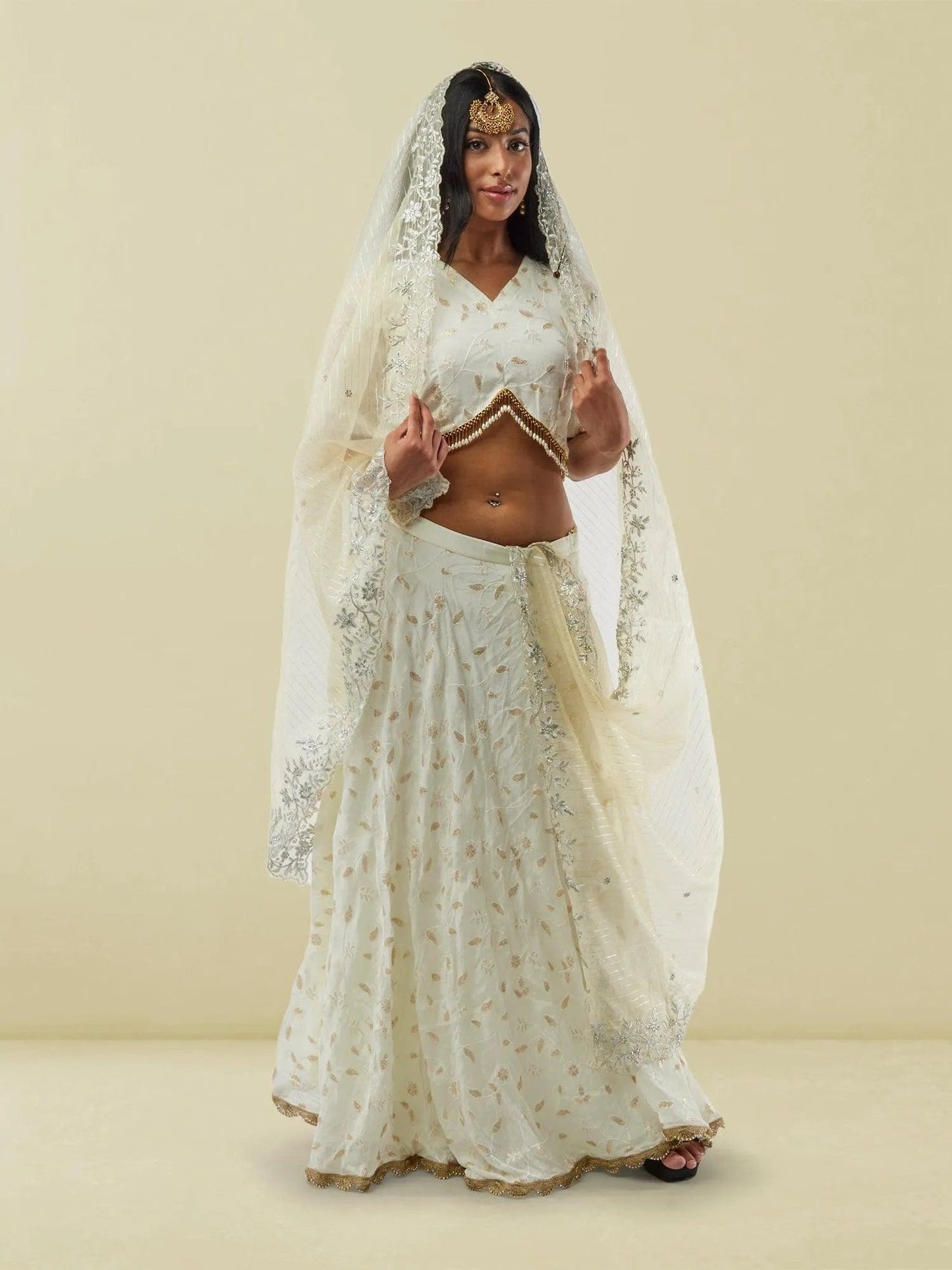 White Banarasi Georgette Self Embroidered Lehenga with Lace Work | Lehengas For Wedding | Indian Ethnic Wear | Indian Attire For Women