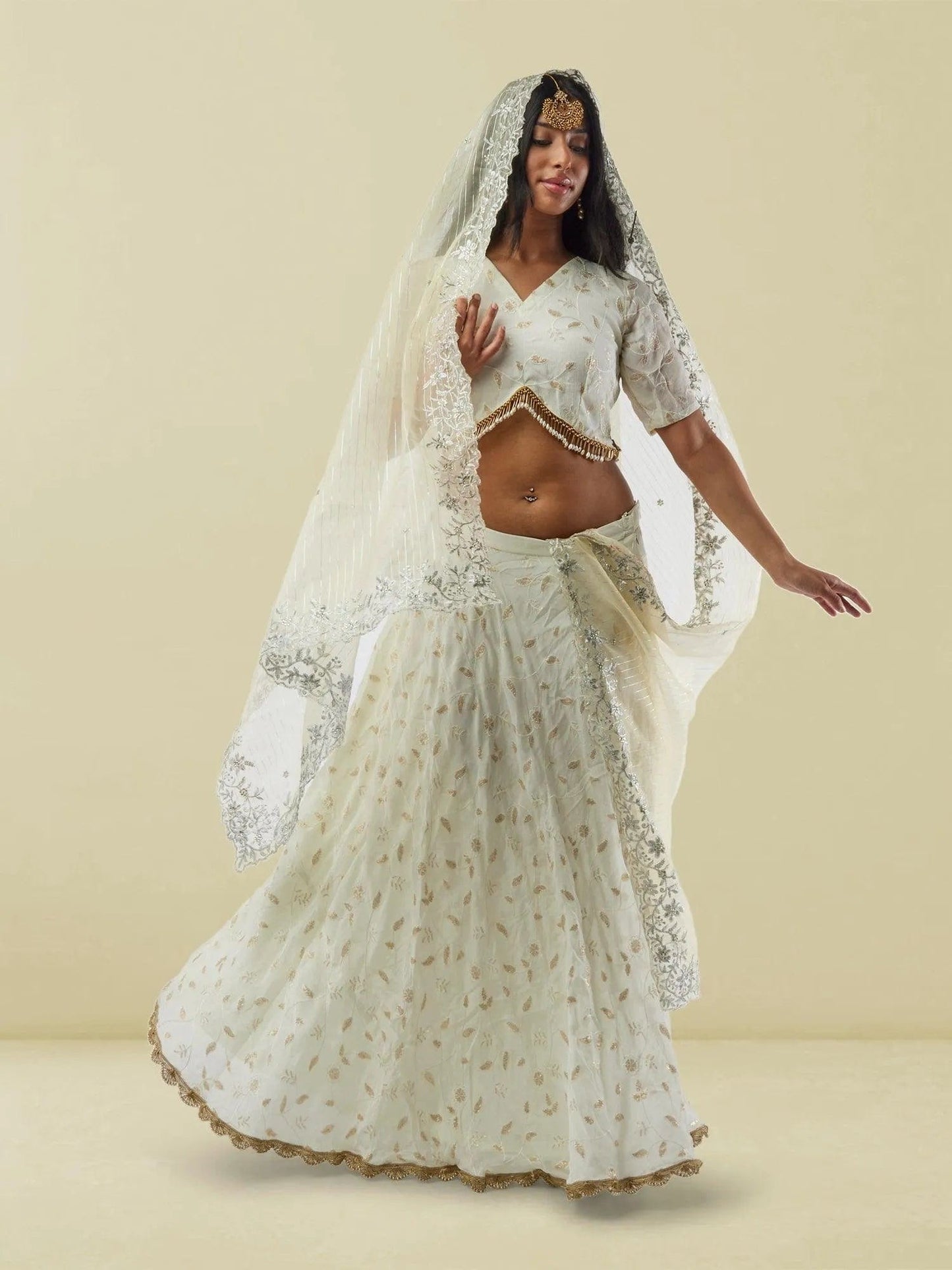 White Banarasi Georgette Self Embroidered Lehenga with Lace Work | Lehengas For Wedding | Indian Ethnic Wear | Indian Attire For Women