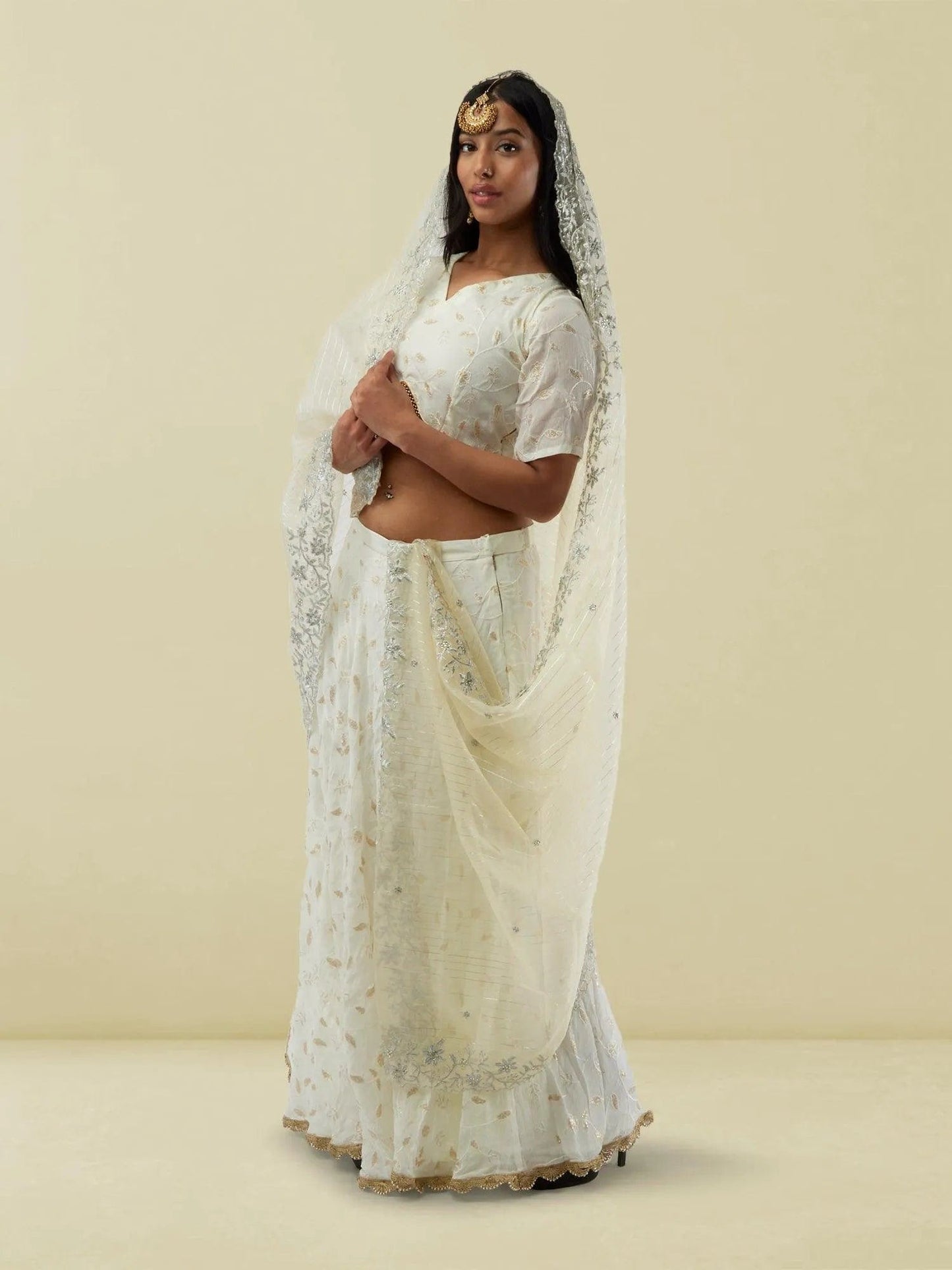 White Banarasi Georgette Self Embroidered Lehenga with Lace Work | Lehengas For Wedding | Indian Ethnic Wear | Indian Attire For Women