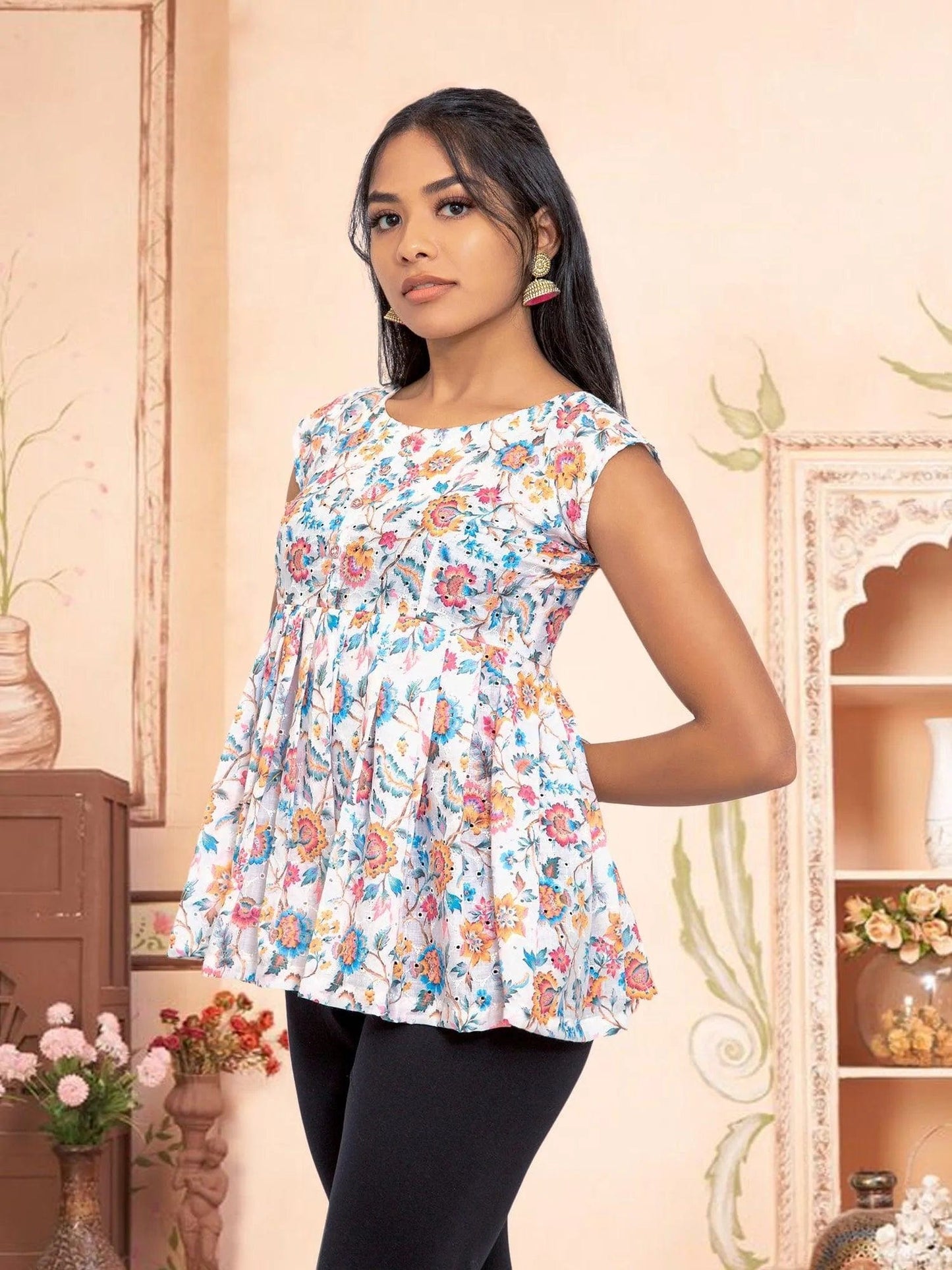 White Printed Short Top | Casual Chic | Short Kurtis For women | Indian Attire For Women | Indian Wear for Women | Women's Tops | Indian Short Tops | Indian Wear for Women | Casual Indian Dress