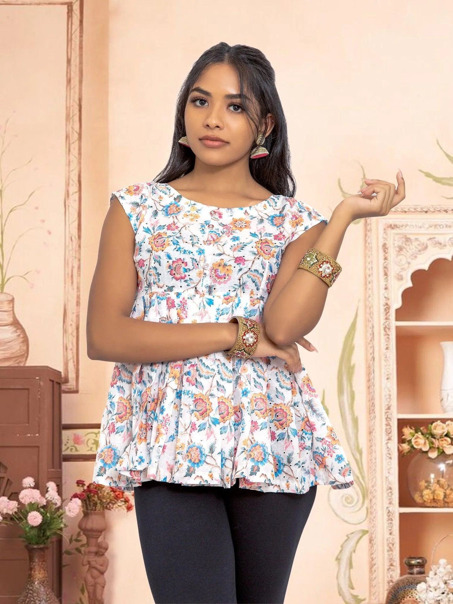 White Printed Short Top | Casual Chic | Short Kurtis For women | Indian Attire For Women | Indian Wear for Women | Women's Tops | Indian Short Tops | Indian Wear for Women | Casual Indian Dress