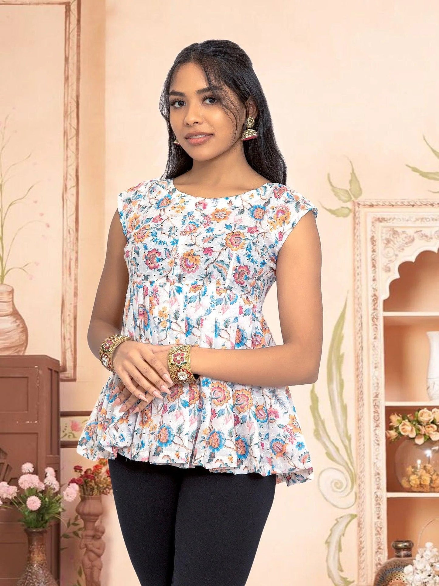 White Printed Short Top | Casual Chic | Short Kurtis For women | Indian Attire For Women | Indian Wear for Women | Women's Tops | Indian Short Tops | Indian Wear for Women | Casual Indian Dress
