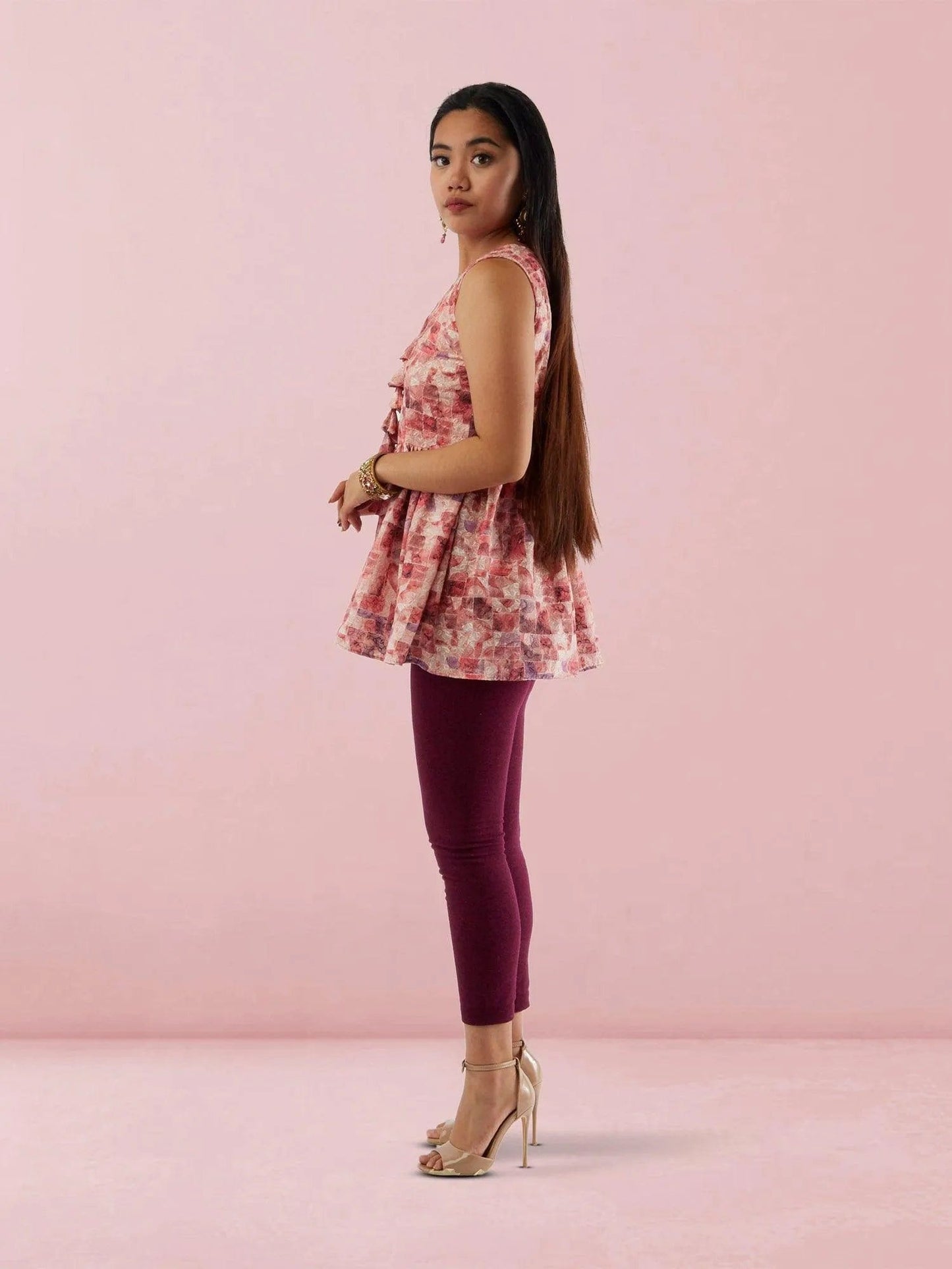 White and Red Printed Short Top with Latkans | Indian Tops for Women USA | Modern Indian | Indian Attire For Women | Women's Tops | Indian Short Tops | Indian Wear for Women | Modern Indian Wear