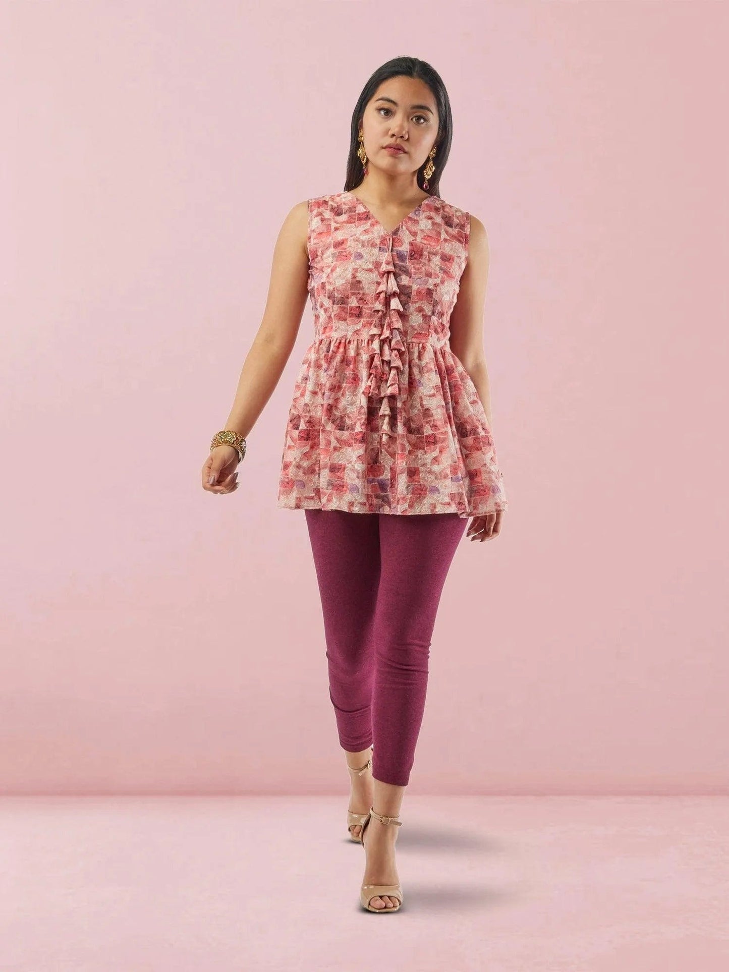 White and Red Printed Short Top with Latkans | Indian Tops for Women USA | Modern Indian | Indian Attire For Women | Women's Tops | Indian Short Tops | Indian Wear for Women | Modern Indian Wear