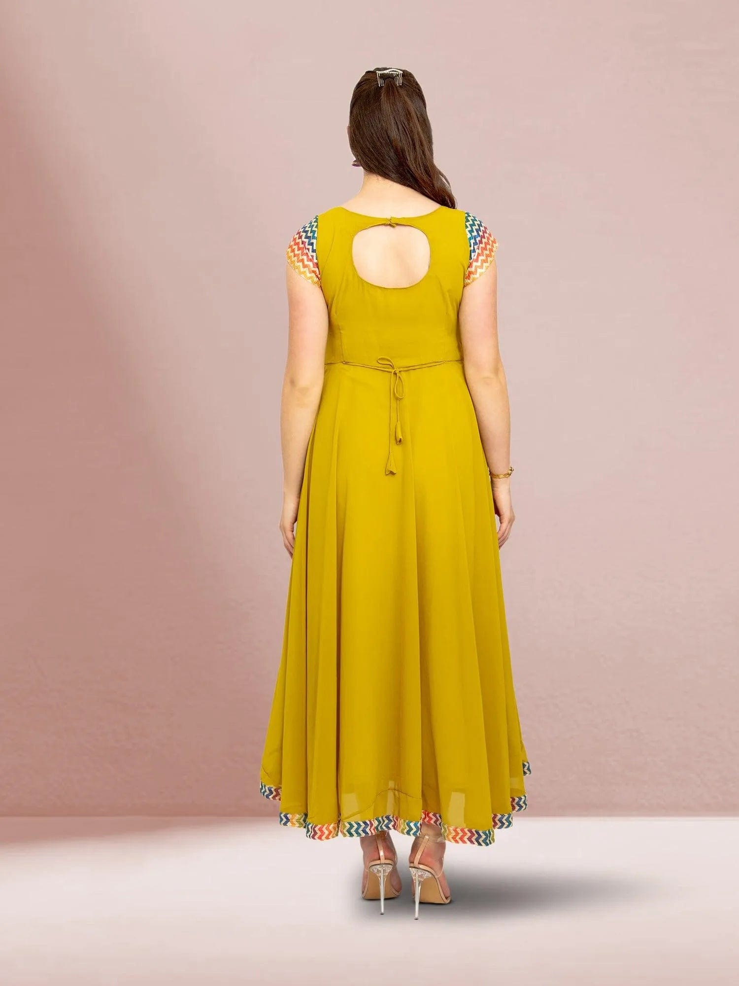 Yellow Fusion Flare Dress | festive indian wear | indian wear usa | indian dresses for women party wear | Indian Ethnic Wear | Indian Attire For Women | indian dress in usa online | Indian Dresses From India