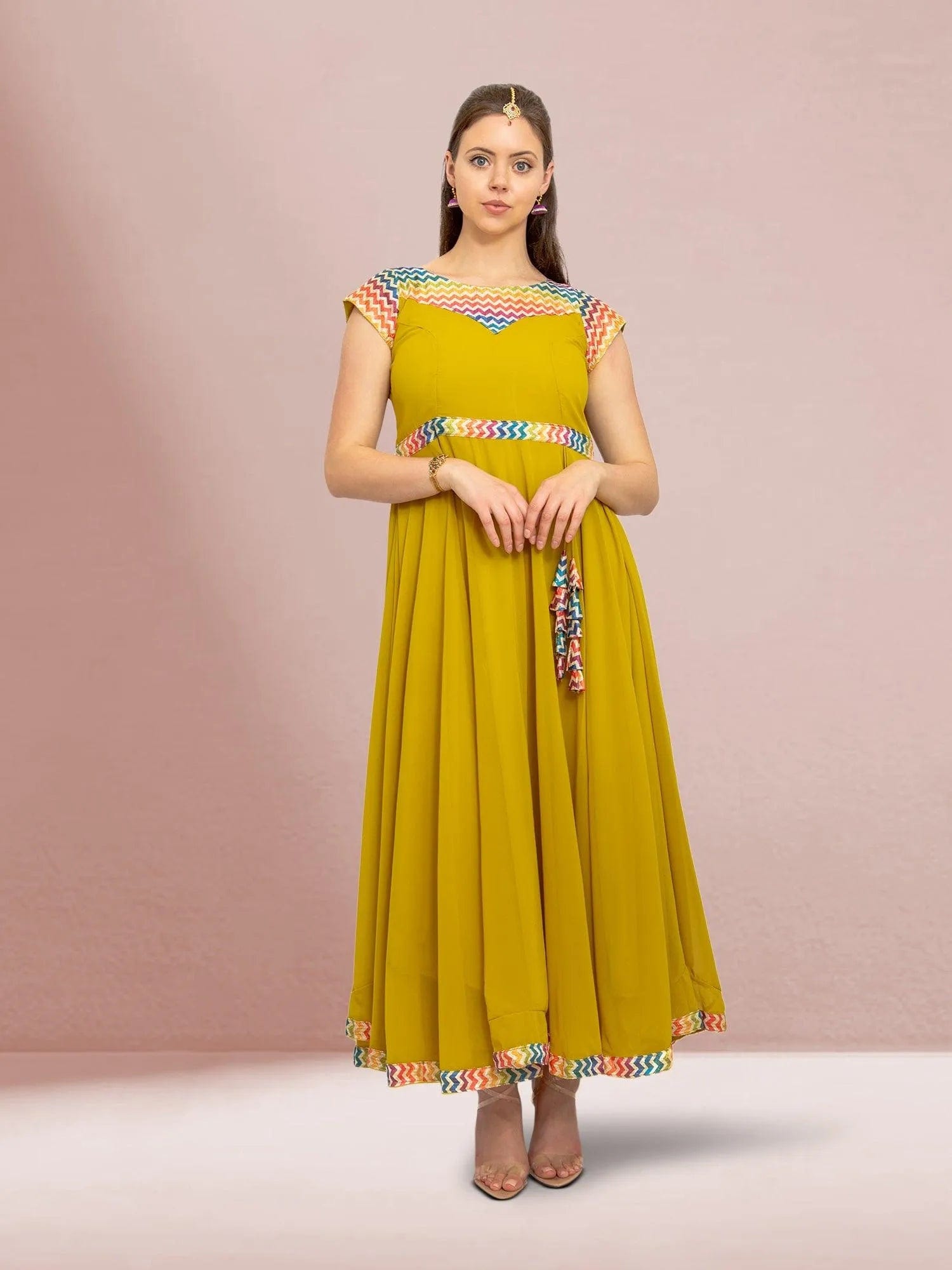 Yellow Fusion Flare Dress | festive indian wear | indian wear usa | indian dresses for women party wear | Indian Ethnic Wear | Indian Attire For Women | indian dress in usa online | Indian Dresses From India