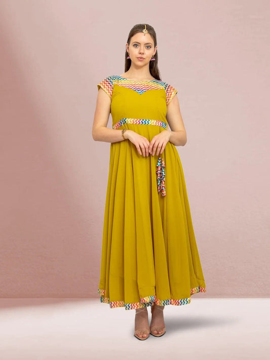 Yellow Fusion Flare Dress | festive indian wear | indian wear usa | indian dresses for women party wear | Indian Ethnic Wear | Indian Attire For Women | indian dress in usa online | Indian Dresses From India