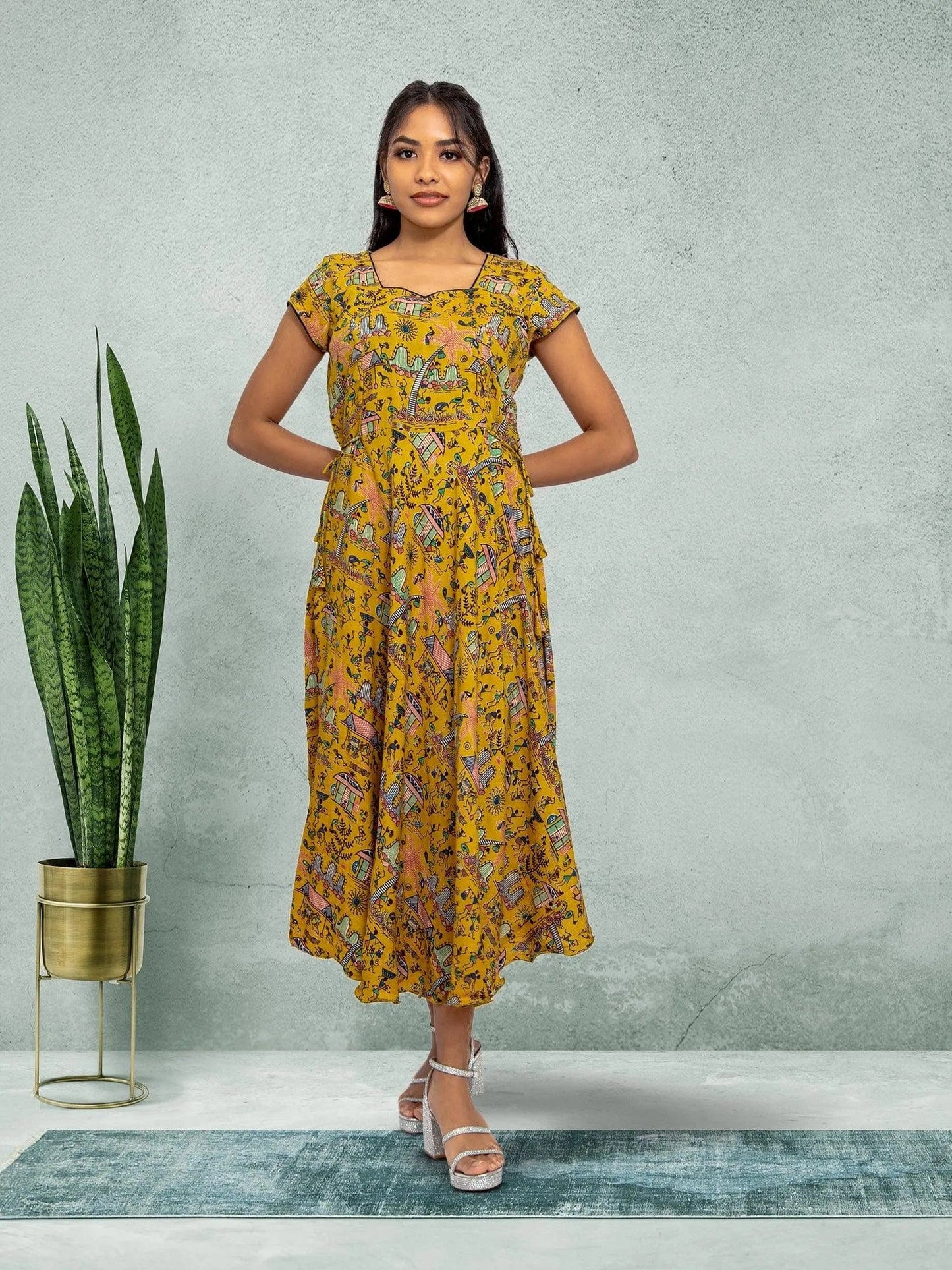 Yellow Knee Length Dress - Timeless Fusion Style | indian outfits usa | Indian Ethnic Wear | Indian Attire For Women | Indian Dresses From India | Indian Attire For Women | Indian Dresses From India